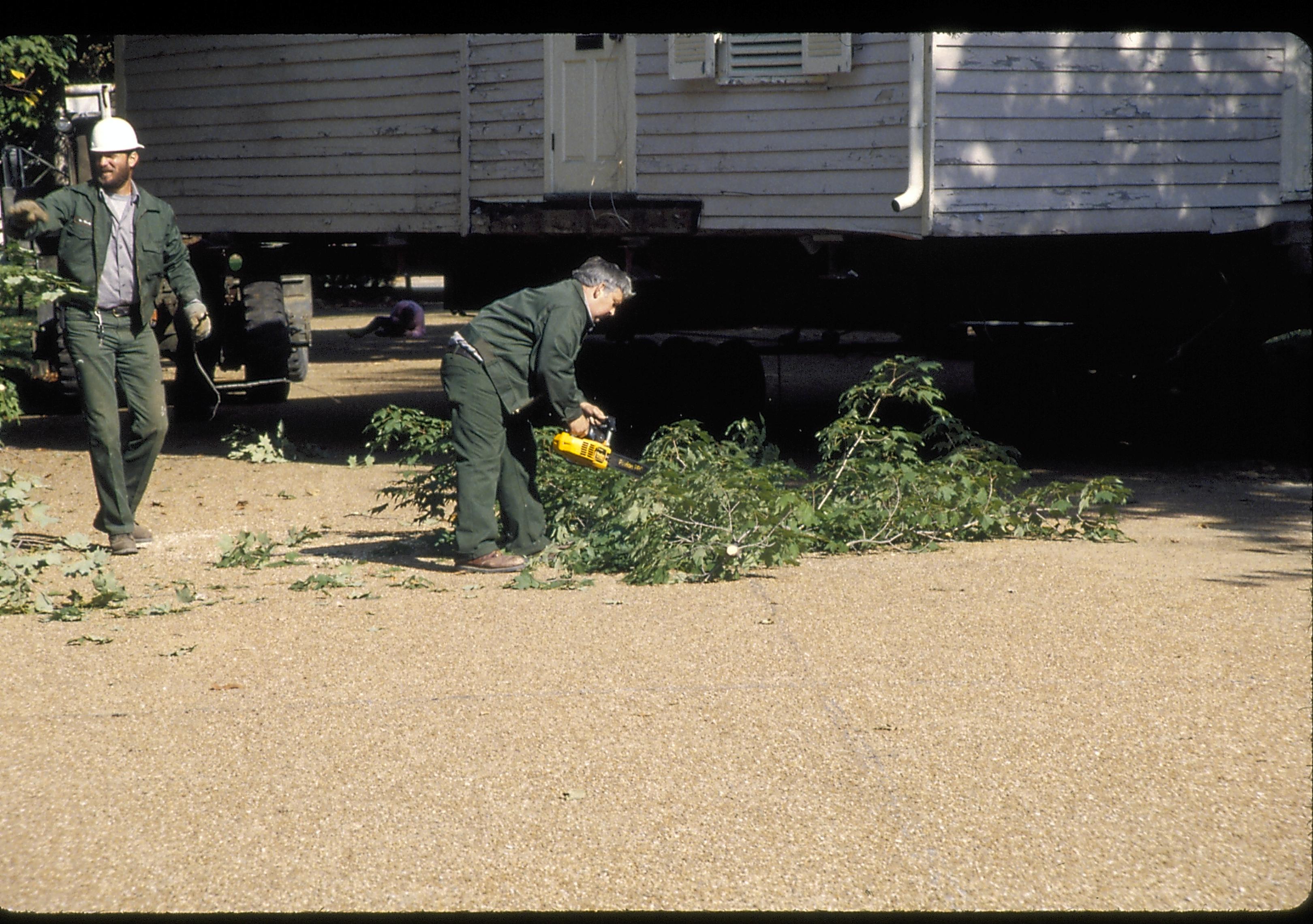 removal of limbs Lincoln Home NHS- Corneau House move, Roll #1 color slides, exp 26 Corneau House, move