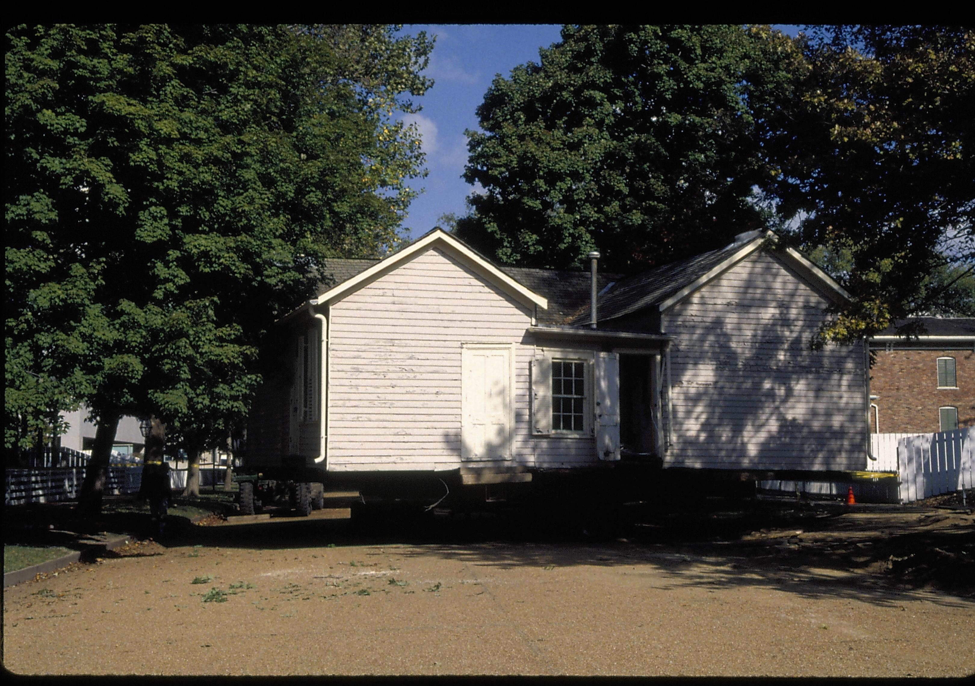 former east side of house, south side on street Lincoln Home NHS- Corneau House move, Roll #1 color slides, exp 27 Corneau House, move