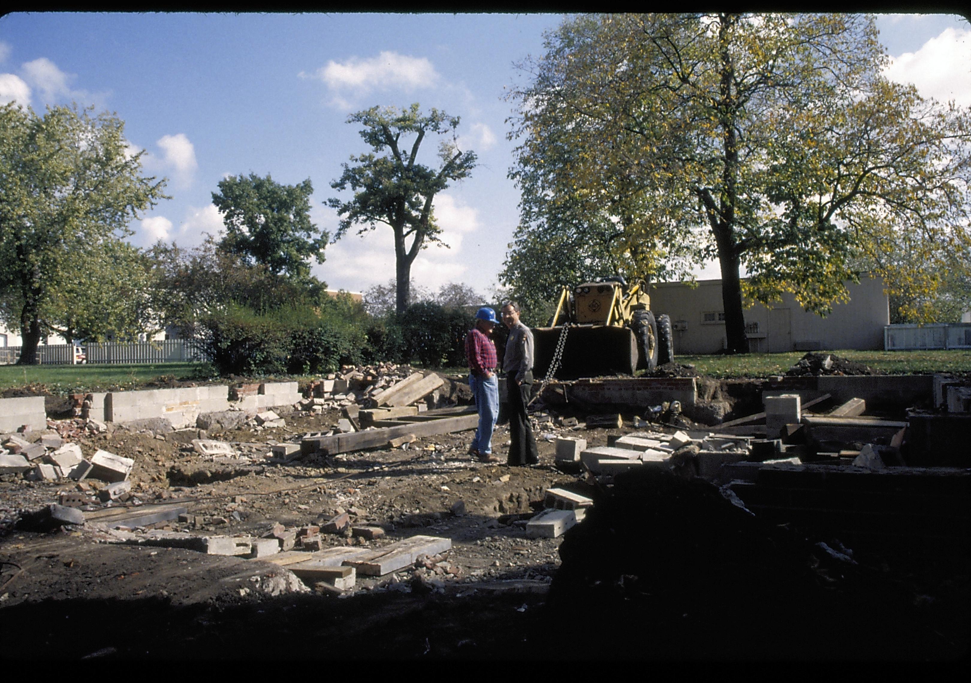 former house site Lincoln Home NHS- Corneau House move, Roll #1 color slides, exp 28 Corneau House, move