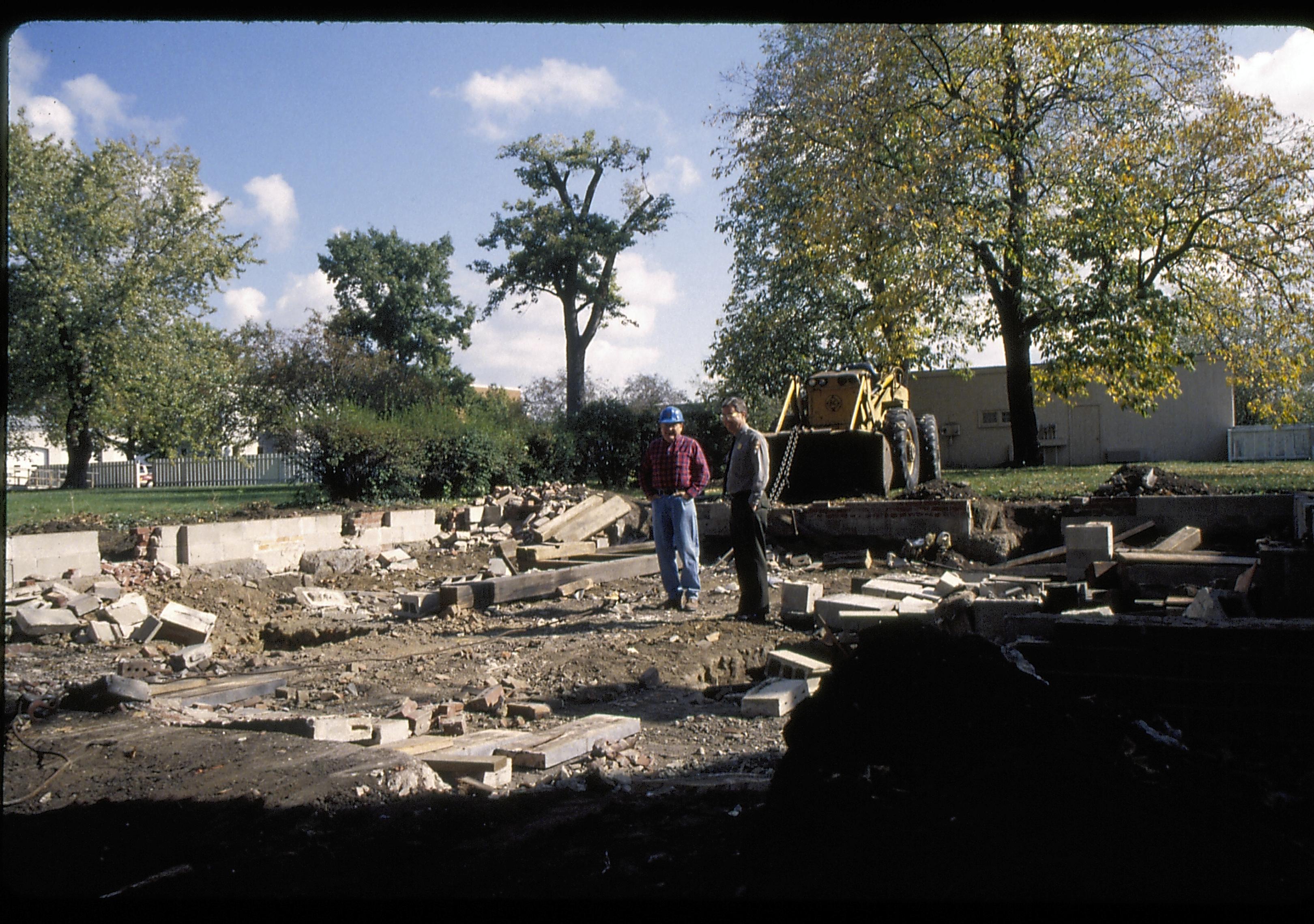 former house site Lincoln Home NHS- Corneau House move, Roll #1 color slides, exp 29 Corneau House, move