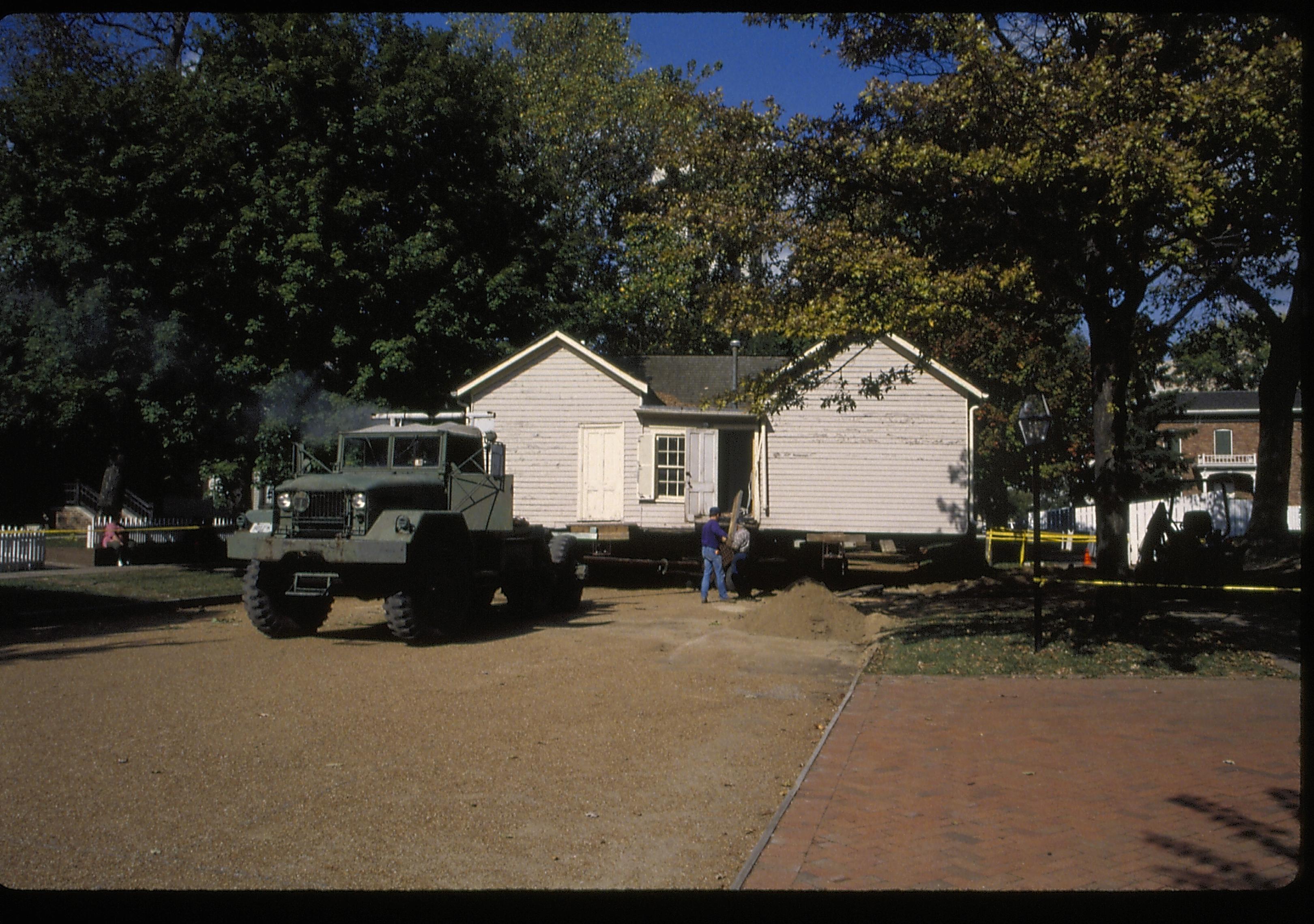 beginning to move down 8th Street Lincoln Home NHS- Corneau House move, Roll #1 color slides, exp 34 Corneau House, move