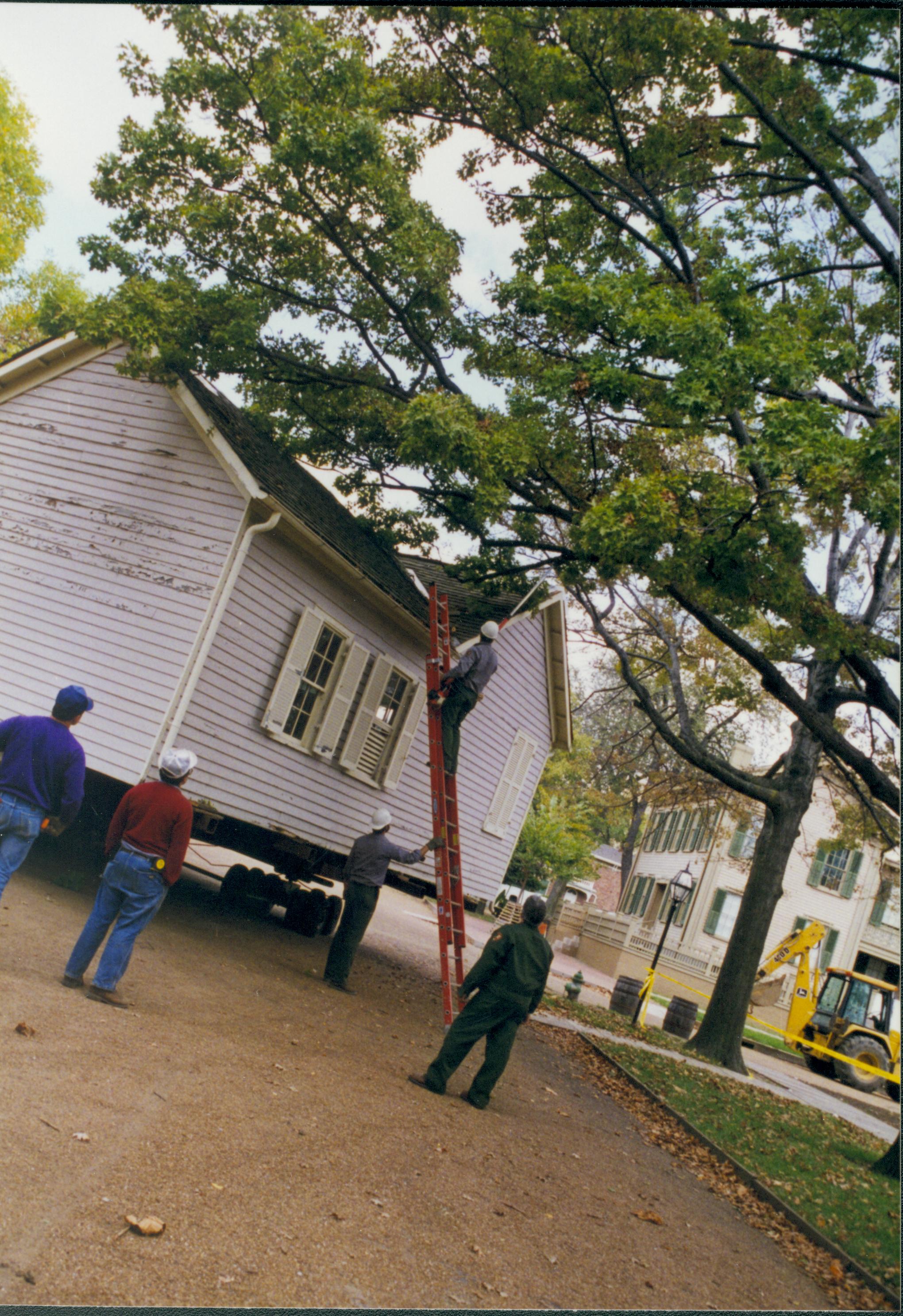 Corneau House move, cutting trees for clearance Lincoln Home NHS- Corneau House move, exp 15 Corneau House, move