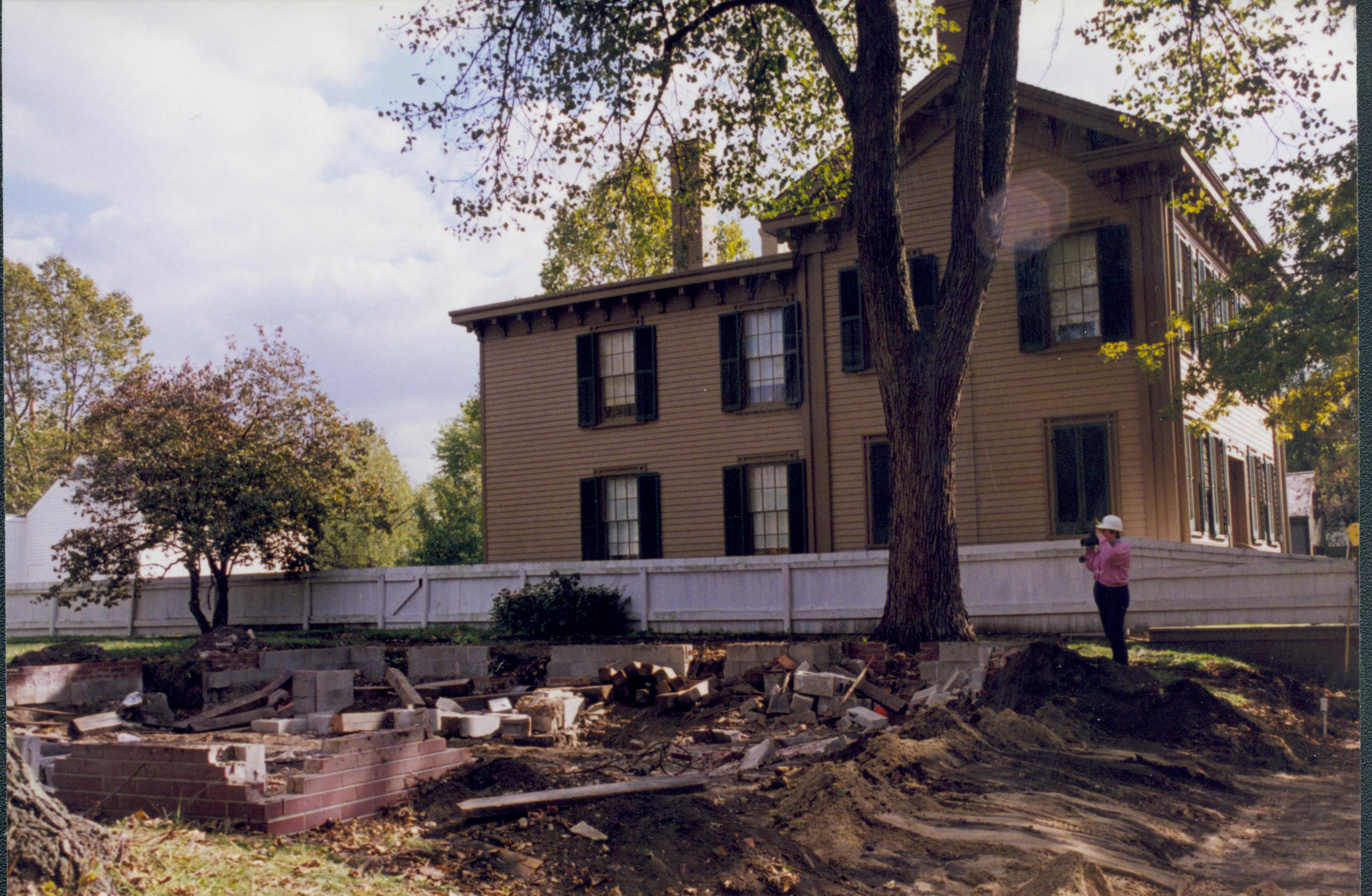 Corneau House move, exposed foundations of old Corneau site, Lincoln Home  Lincoln Home NHS- Corneau House move, exp 20 Corneau House, move