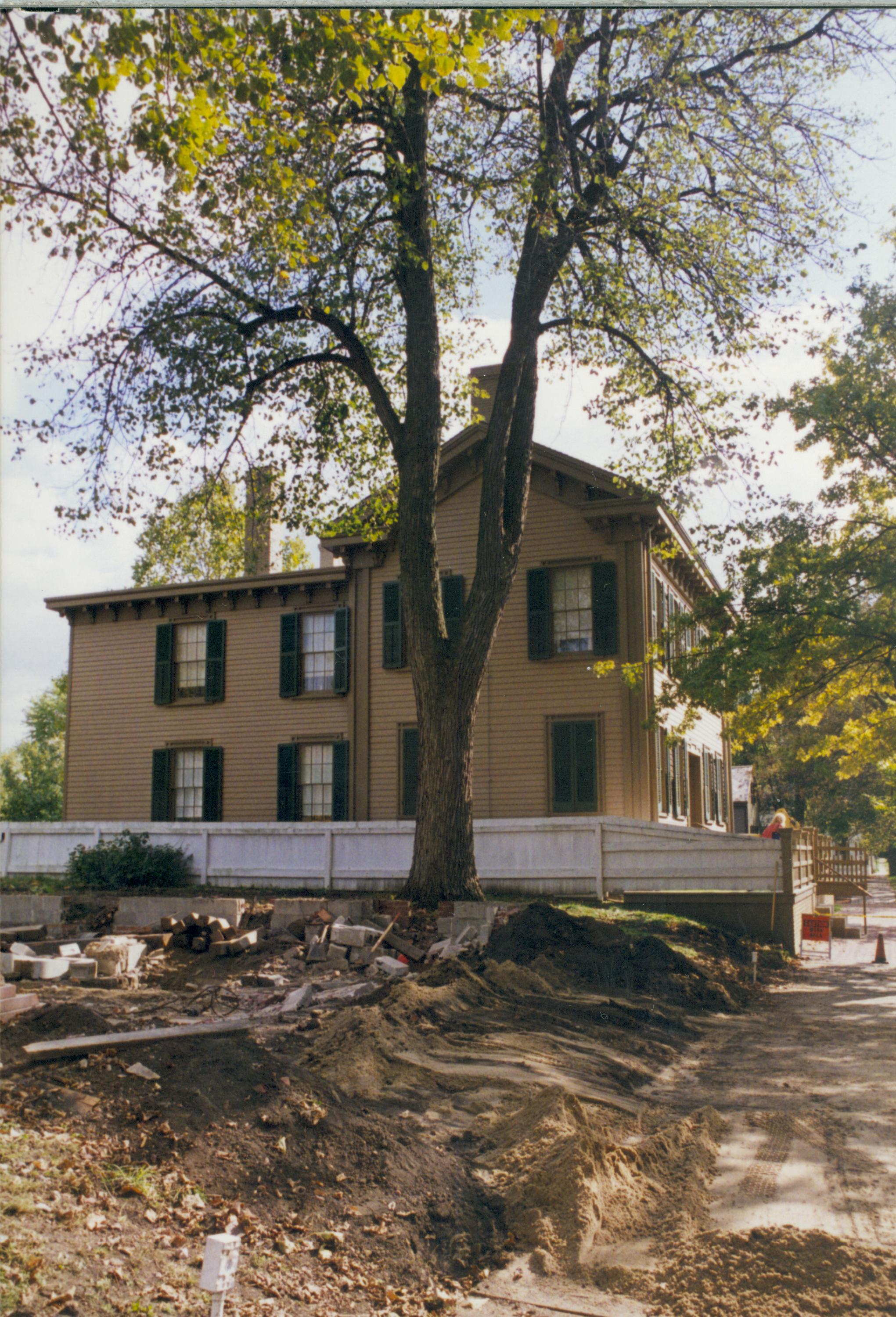 Corneau House move, exposed foundations of old Corneau site, Lincoln Home  Lincoln Home NHS- Corneau House move, exp 21 Corneau House, move