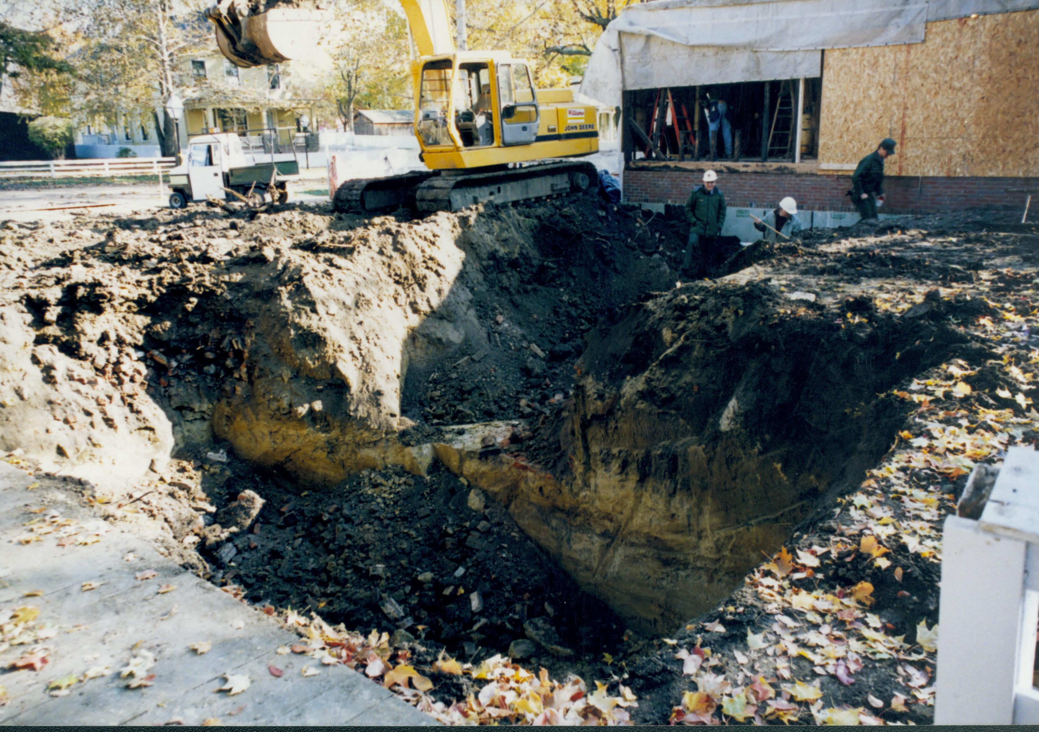 Excavating foundations for Corneau. North wall of Sprigg in background Lincoln Home NHS- Corneau House and Lot, Roll N5 exp 13 Corneau, move