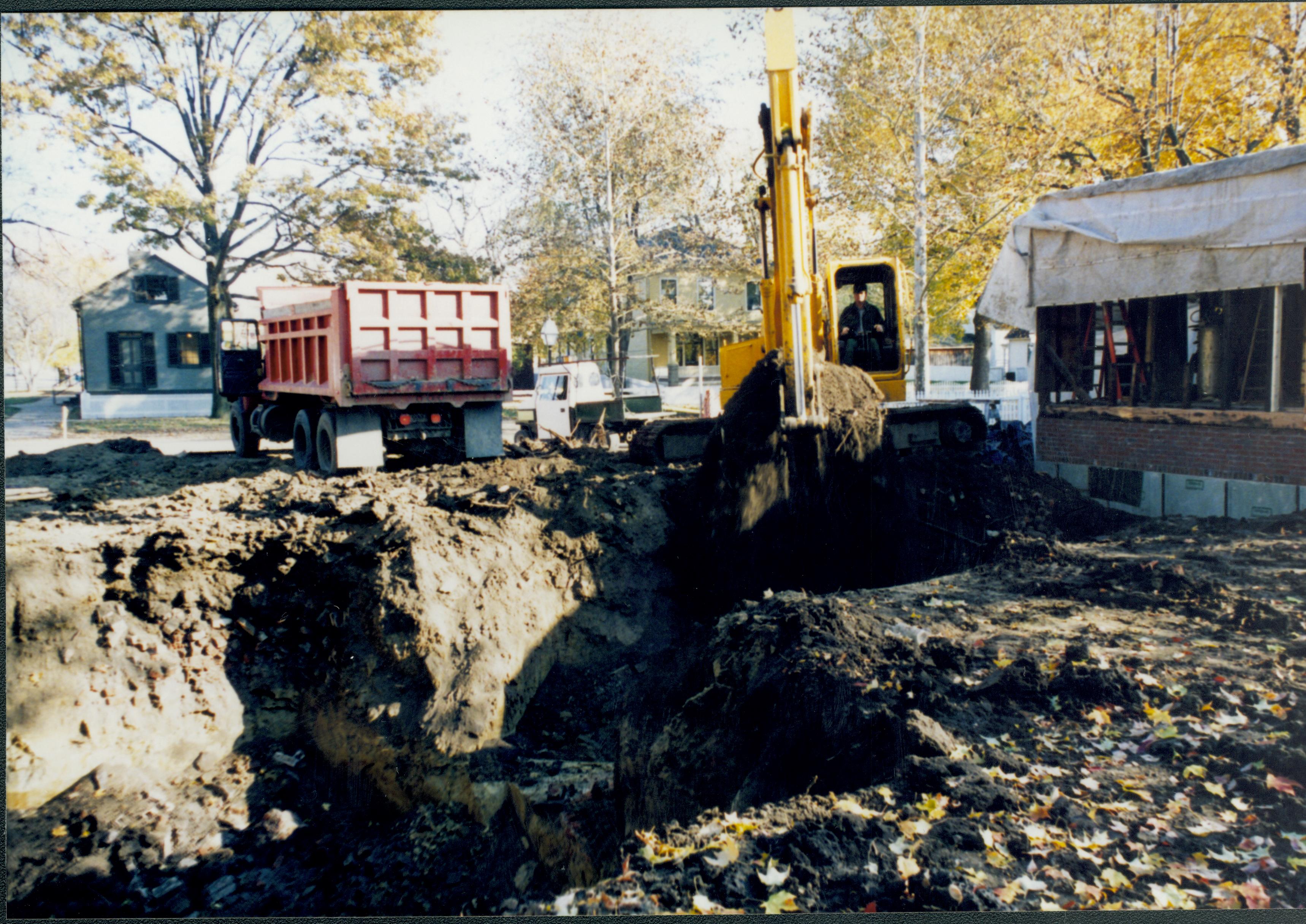 Excavating foundations for Corneau. North wall of Sprigg, NW corner Cook and west wall Arnold in background Lincoln Home NHS- Corneau House and Lot, Roll N5 exp 16 Corneau, move