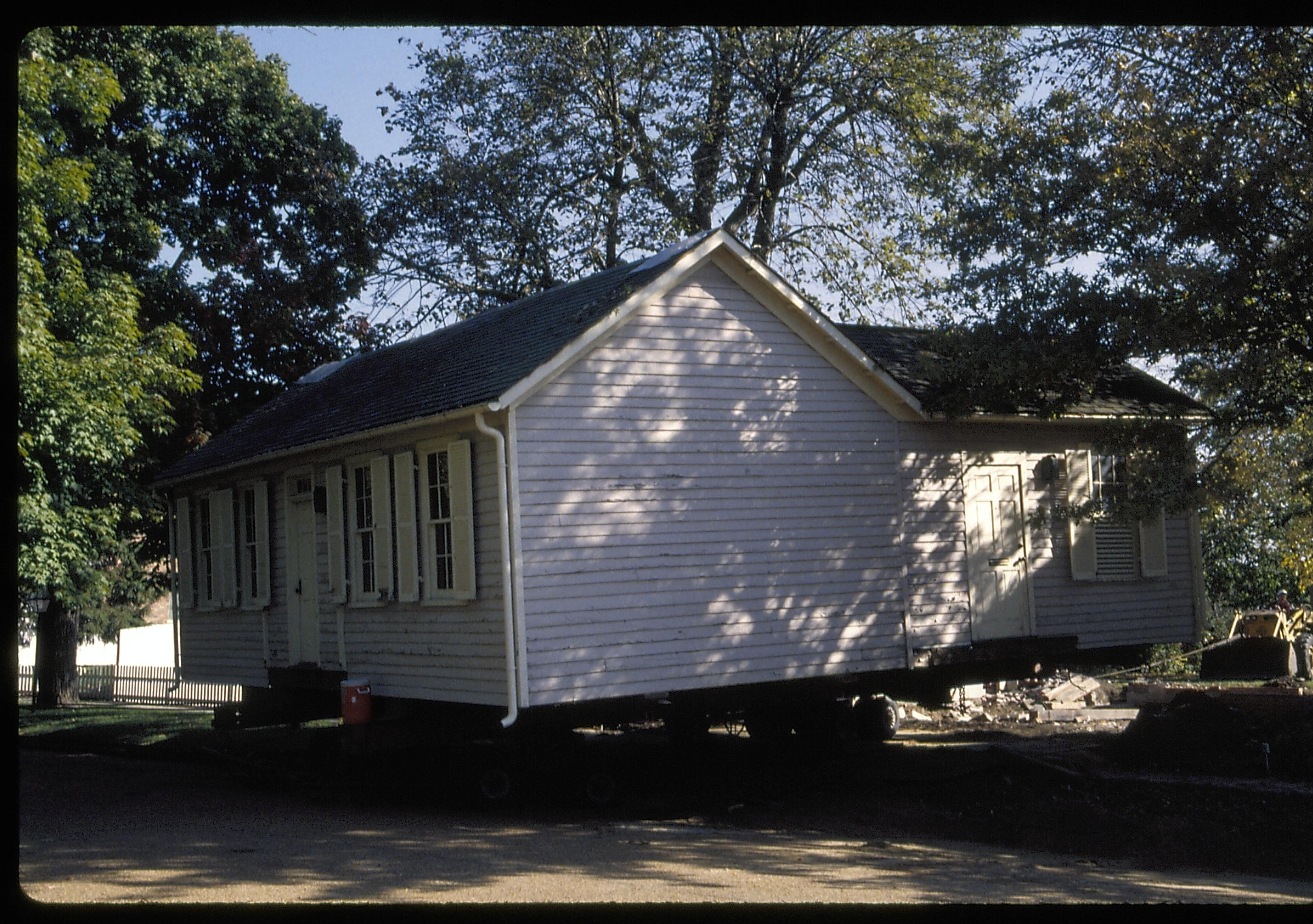 House moving on to street Lincoln Home NHS- Corneau House move, Roll #1 color slides, exp 18 Corneau House, move