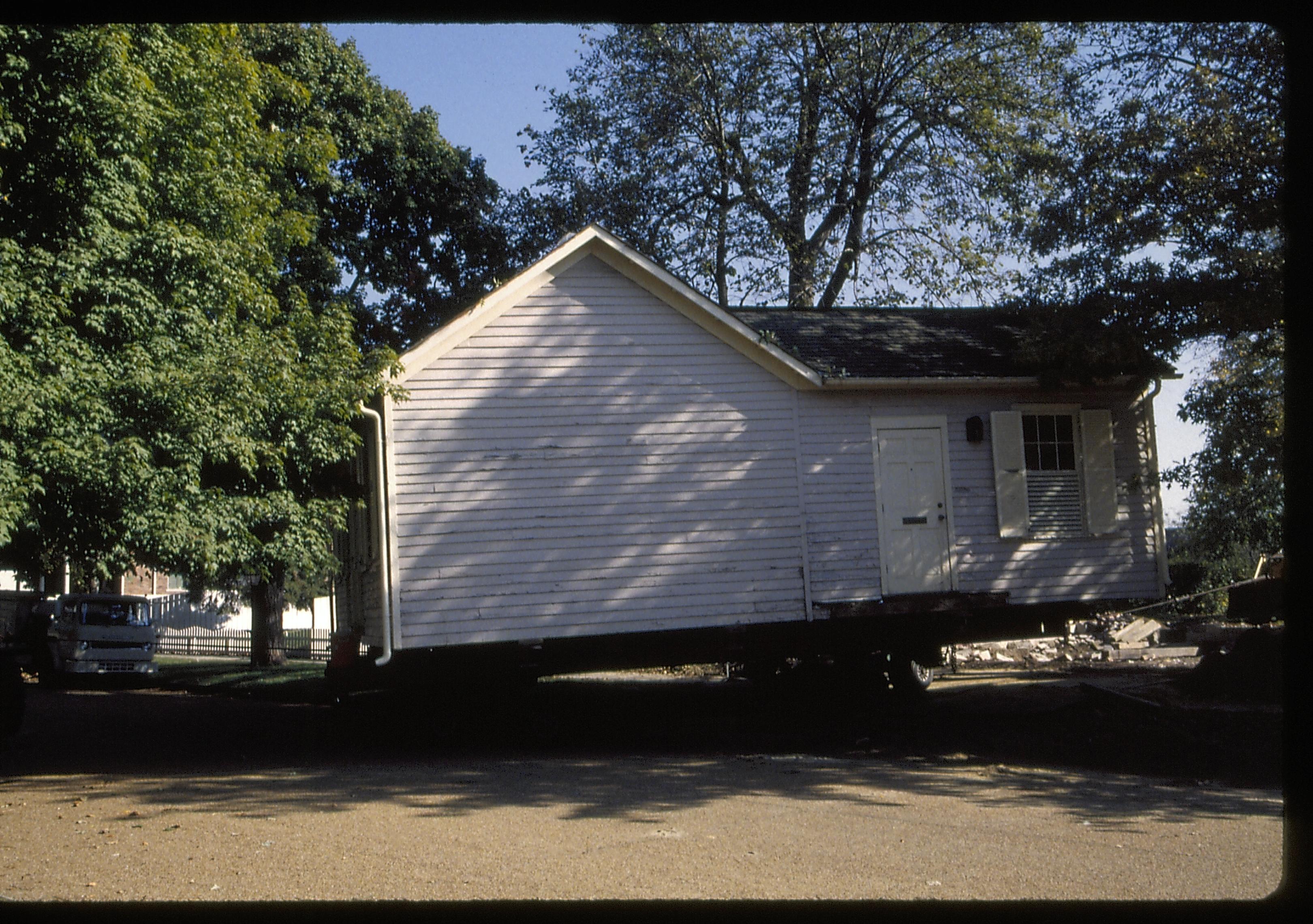 House moving onto street Lincoln Home NHS- Corneau House move, Roll #1 color slides, exp 20 Corneau House, move