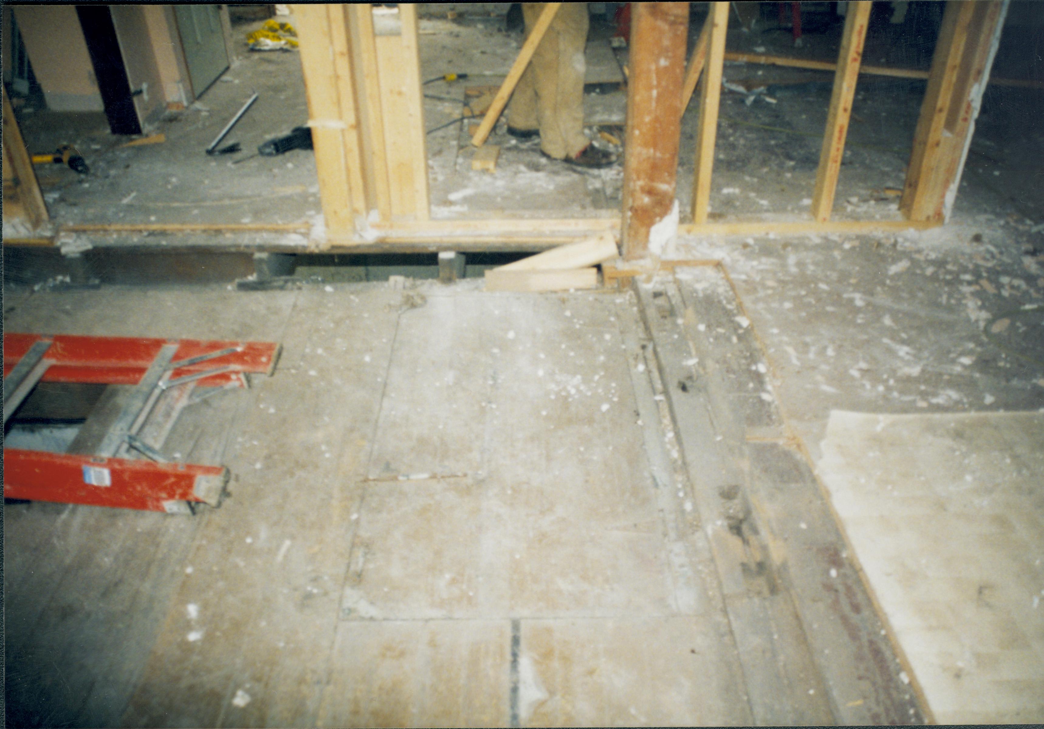 Trap-door uncovered while removing flooring; facing North Lincoln Home NHS- Corneau House Restoration, roll N4 exp 10 Corneau House, restoration, trap door