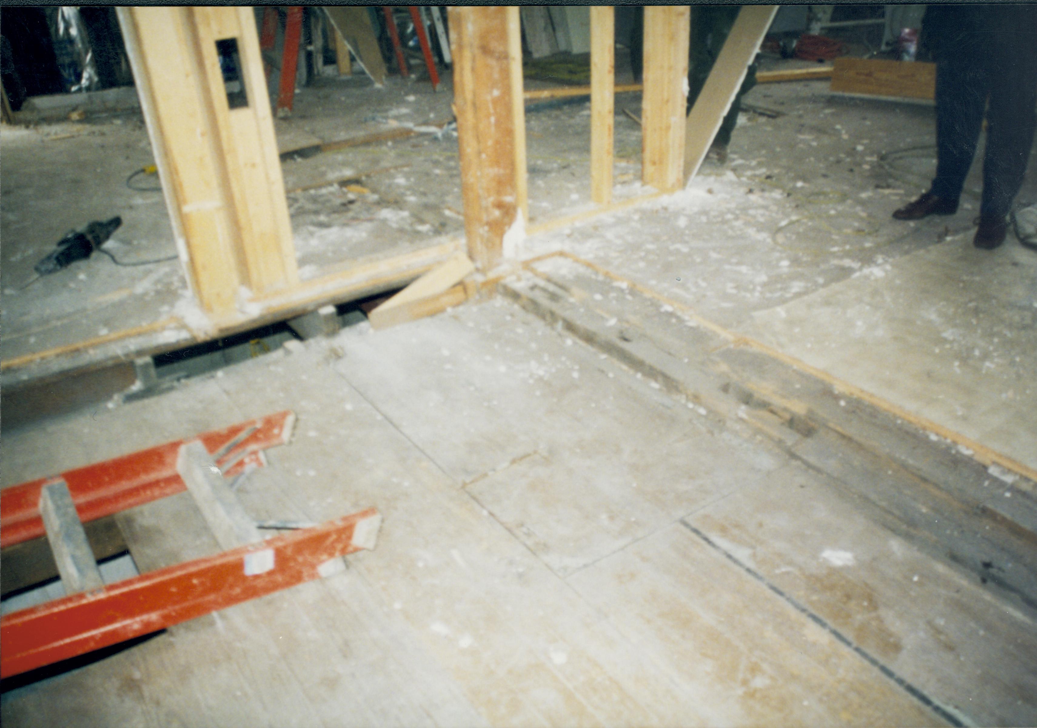 Trap-door uncovered while removing flooring; facing Northeast Lincoln Home NHS- Corneau House Restoration, roll N4 exp 11 Corneau House, restoration, trap door