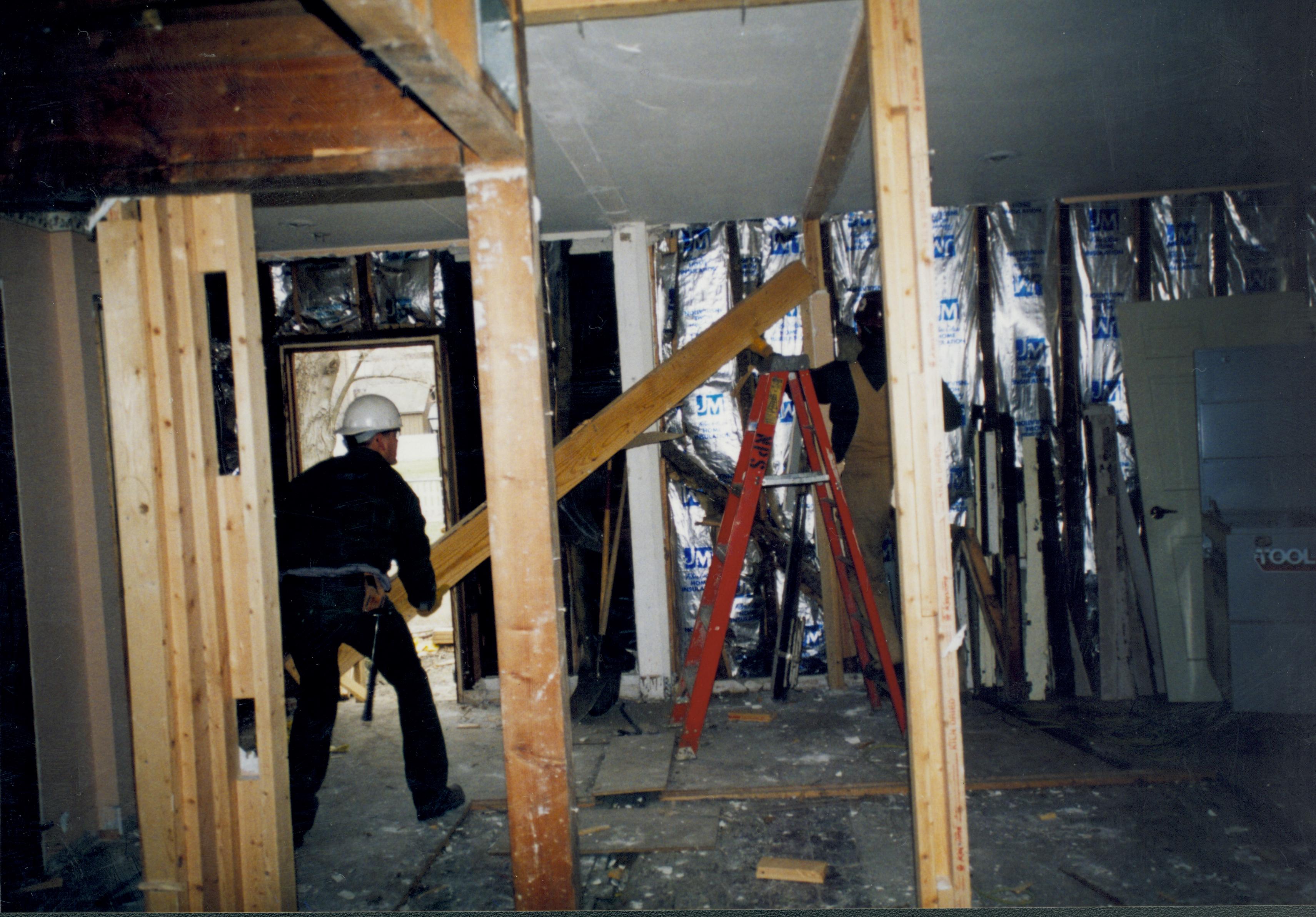 North wall; North (side) entrance in background Lincoln Home NHS- Corneau House Restoration, roll N4 exp 16 Corneau House, restoration, trap door