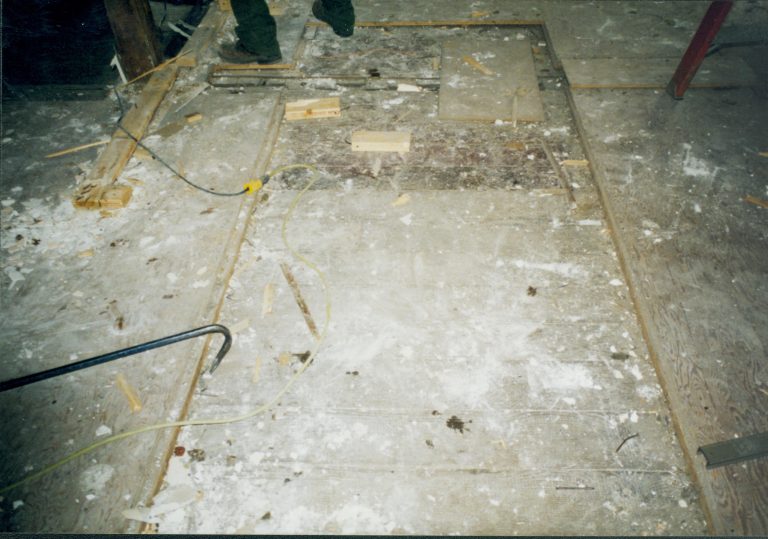 floor with linoleum (see #13); photo taken while facing West Lincoln Home NHS- Corneau House Restoration, roll N4 exp 23 Corneau House, restoration