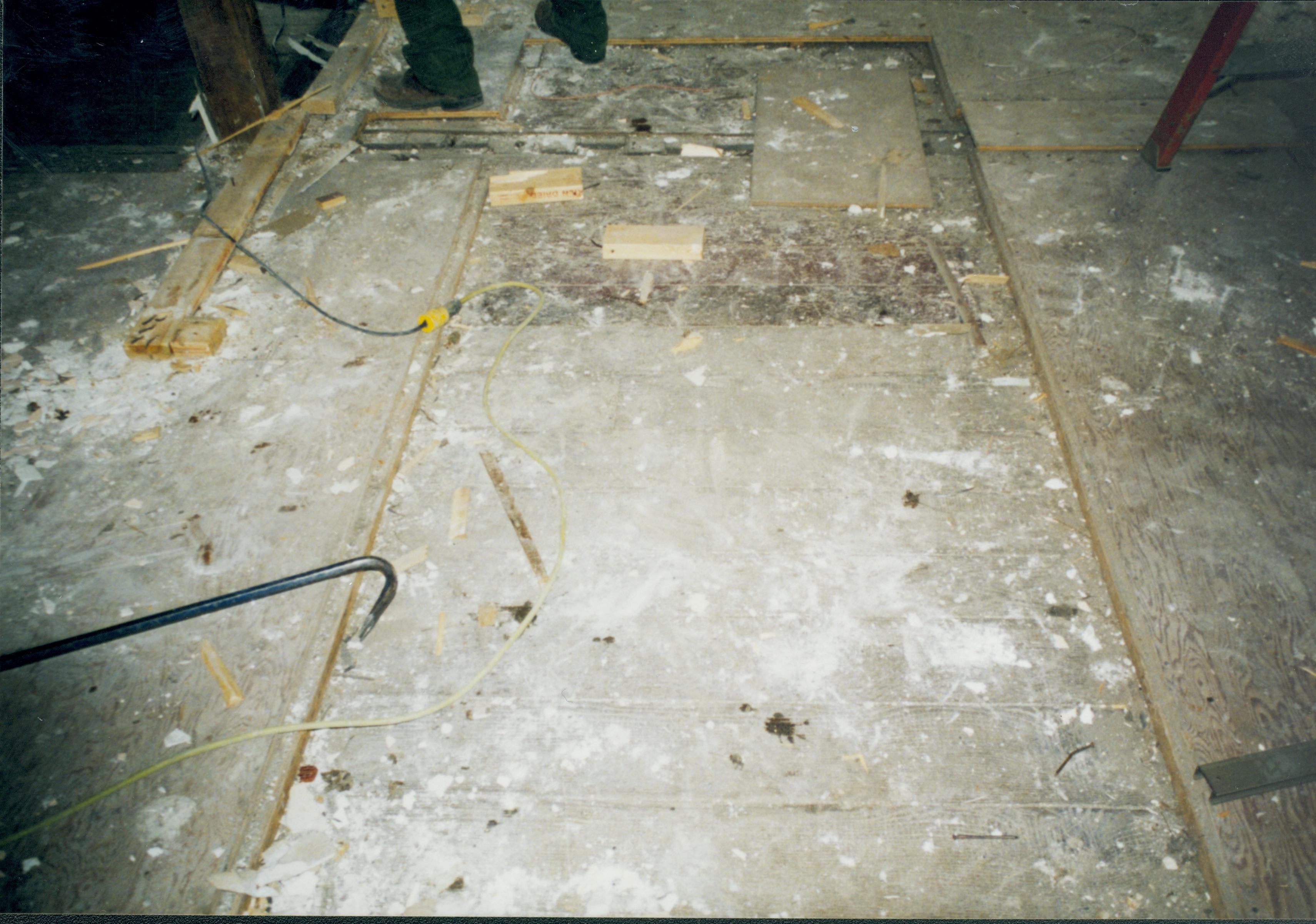 floor with linoleum (see #13); photo taken while facing West Lincoln Home NHS- Corneau House Restoration, roll N4 exp 23 Corneau House, restoration