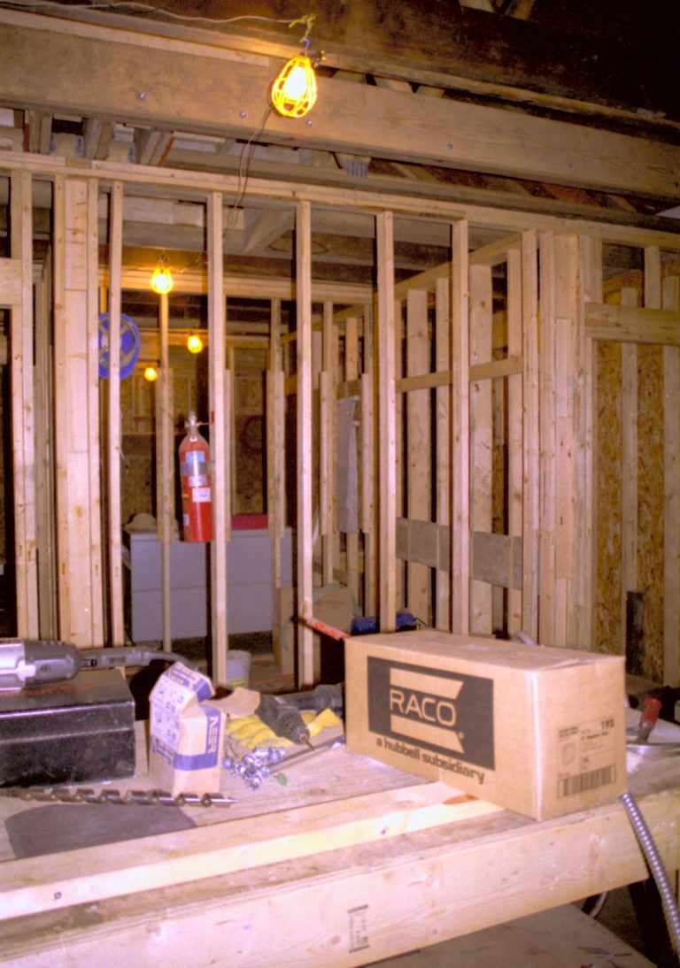 Looking East, through bathroom (108.2) and entry (108.1) into main room in East (103) Lincoln Home NHS- Corneau House Restoration, roll N4 exp 26 Sprigg House, restoration