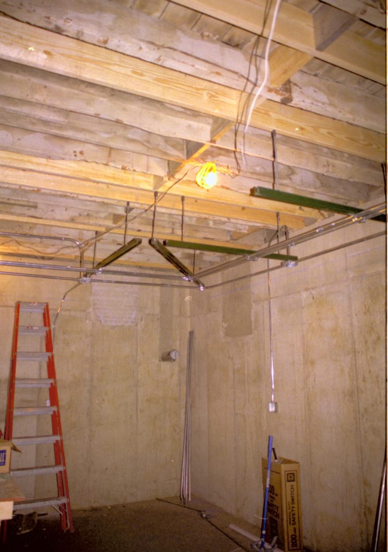 Electrical/heating systems being installed in basement Lincoln Home NHS- Corneau House Restoration, roll N4 exp 31 Sprigg House, restoration