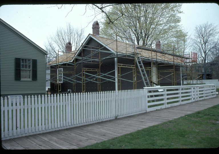 Corneau House scaffolding Lincoln Home NHS- Corneau House Restoration, roll 2000-3 exp 19 Corneau House, renovation
