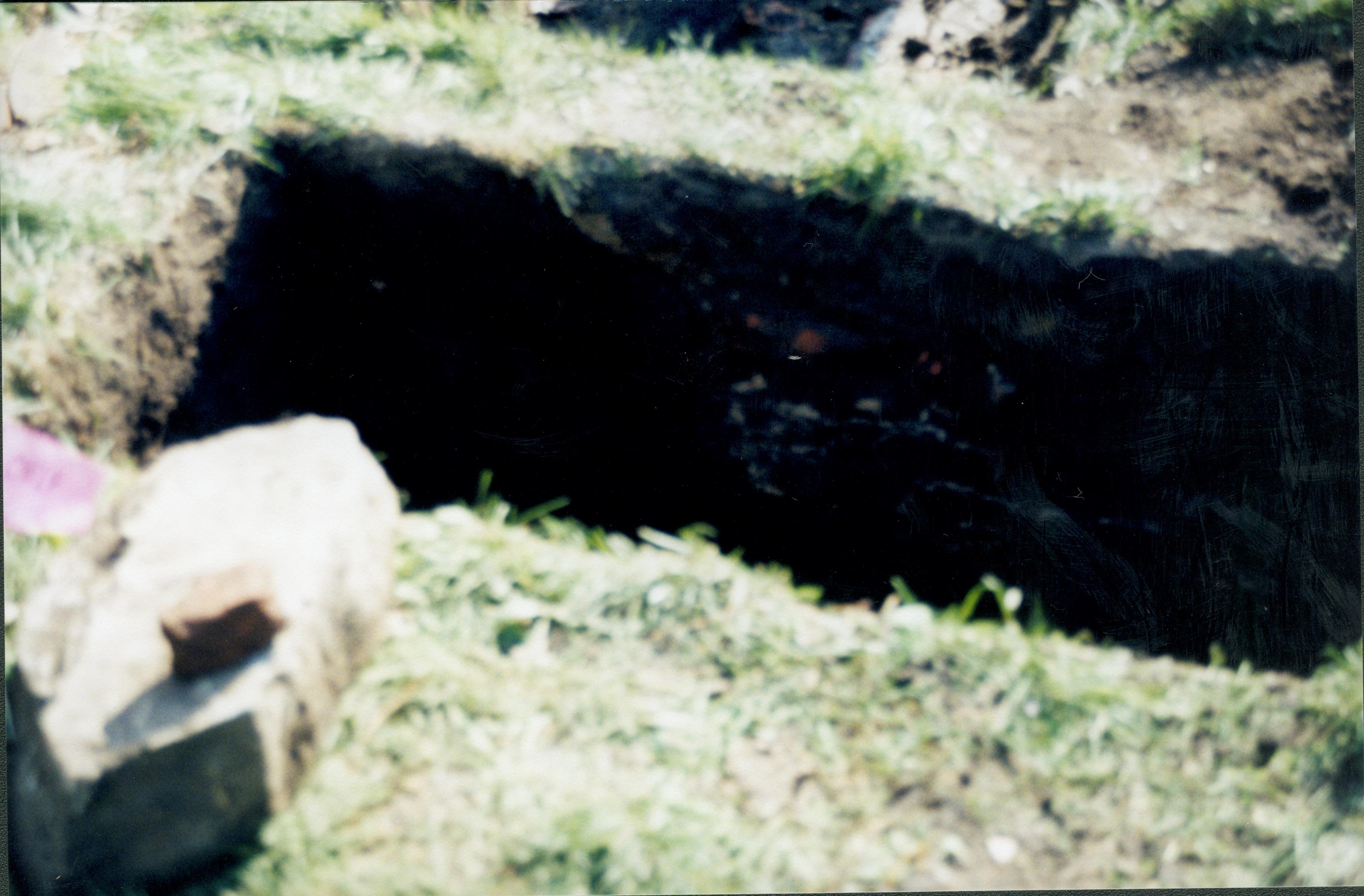 Uncovered foundation while searching for 1880s barn. apperas to be associated with later structure. Photo taken looking East along North side of property line Lincoln Home NHS- Corneau House Restoration, roll N6 exp 19 Corneau House, restoration