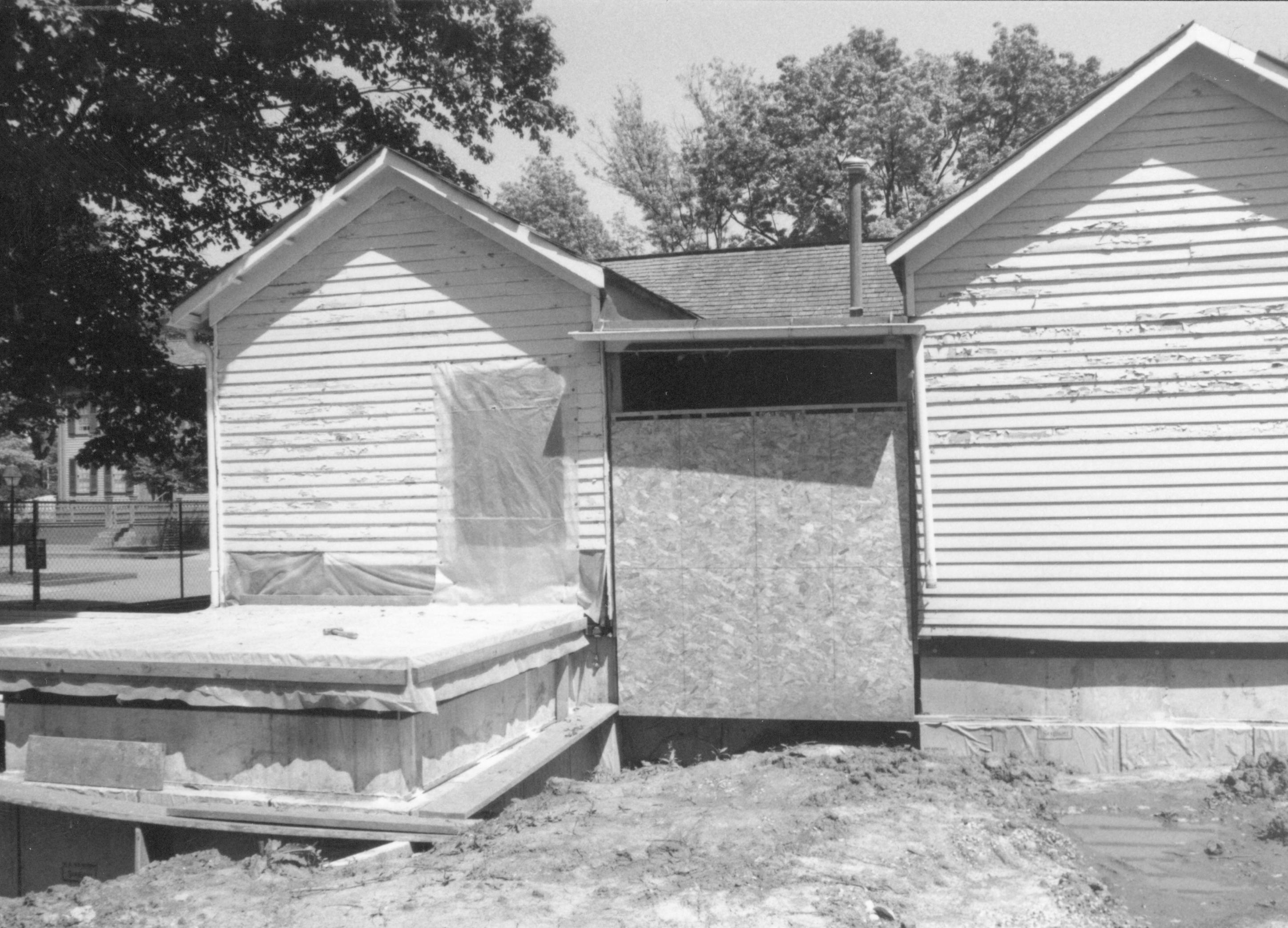 Floor/foundation of West room (addition). West wall of house visible Lincoln Home NHS- Corneau House Restoration, roll N12 exp 9 Corneau House, excavation