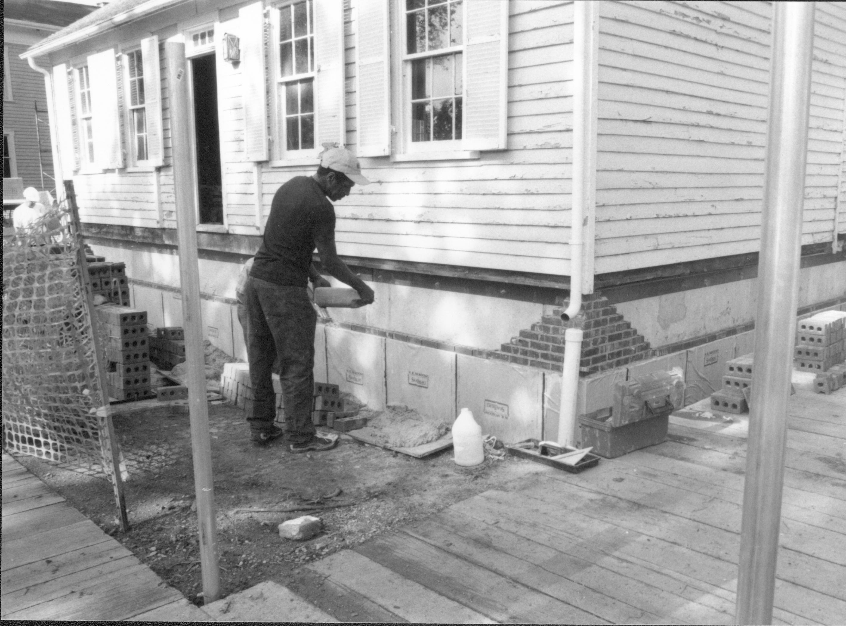 Details of bricks being laid. Corner detail and work on east wall Lincoln Home NHS- Corneau House Restoration, roll N12 exp 23 Corneau House, excavation