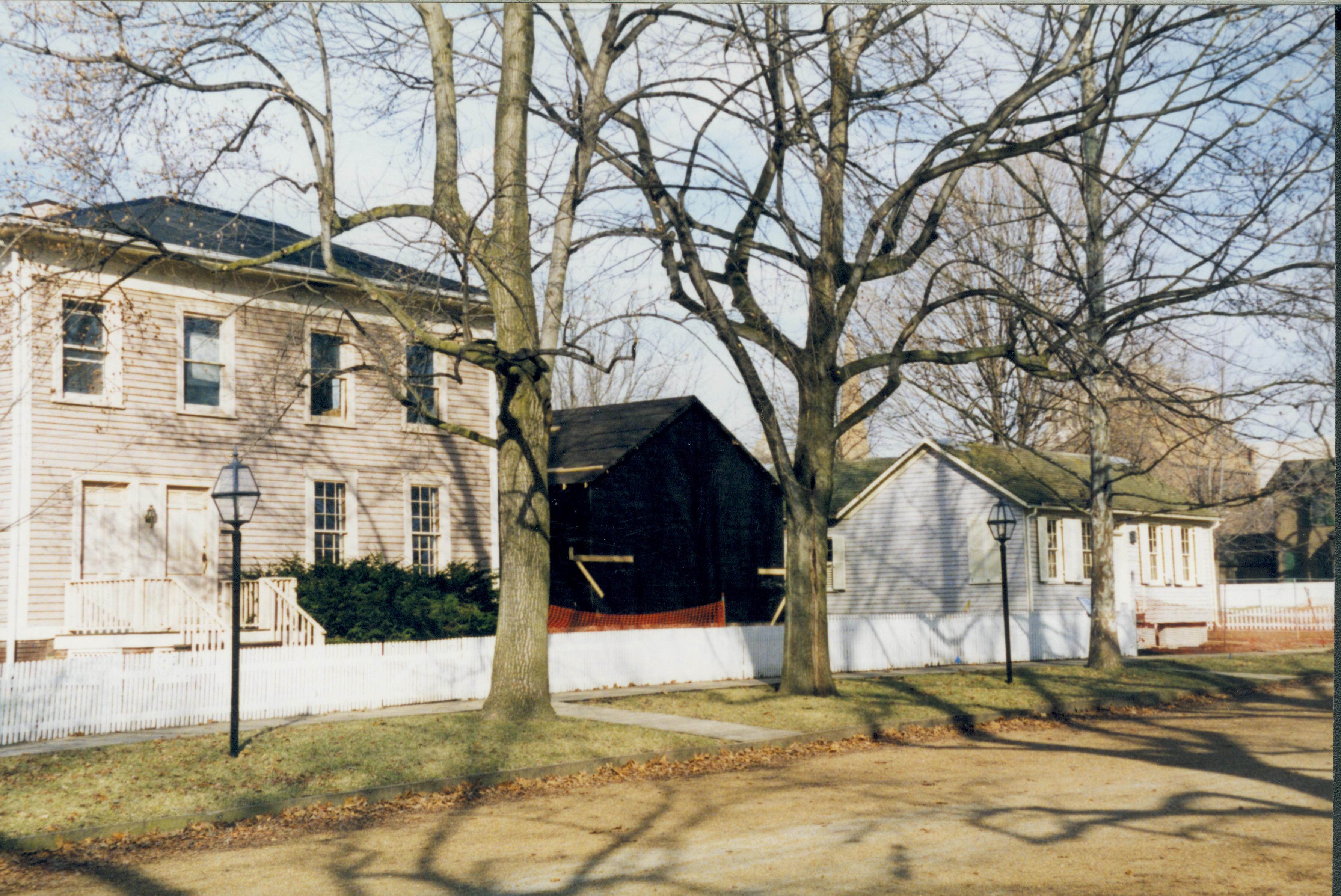 (external) elevations; photo taken near front of Cook House Lincoln Home NHS- Corneau House Restoration, roll N1 exp 22 Corneau House, restoration