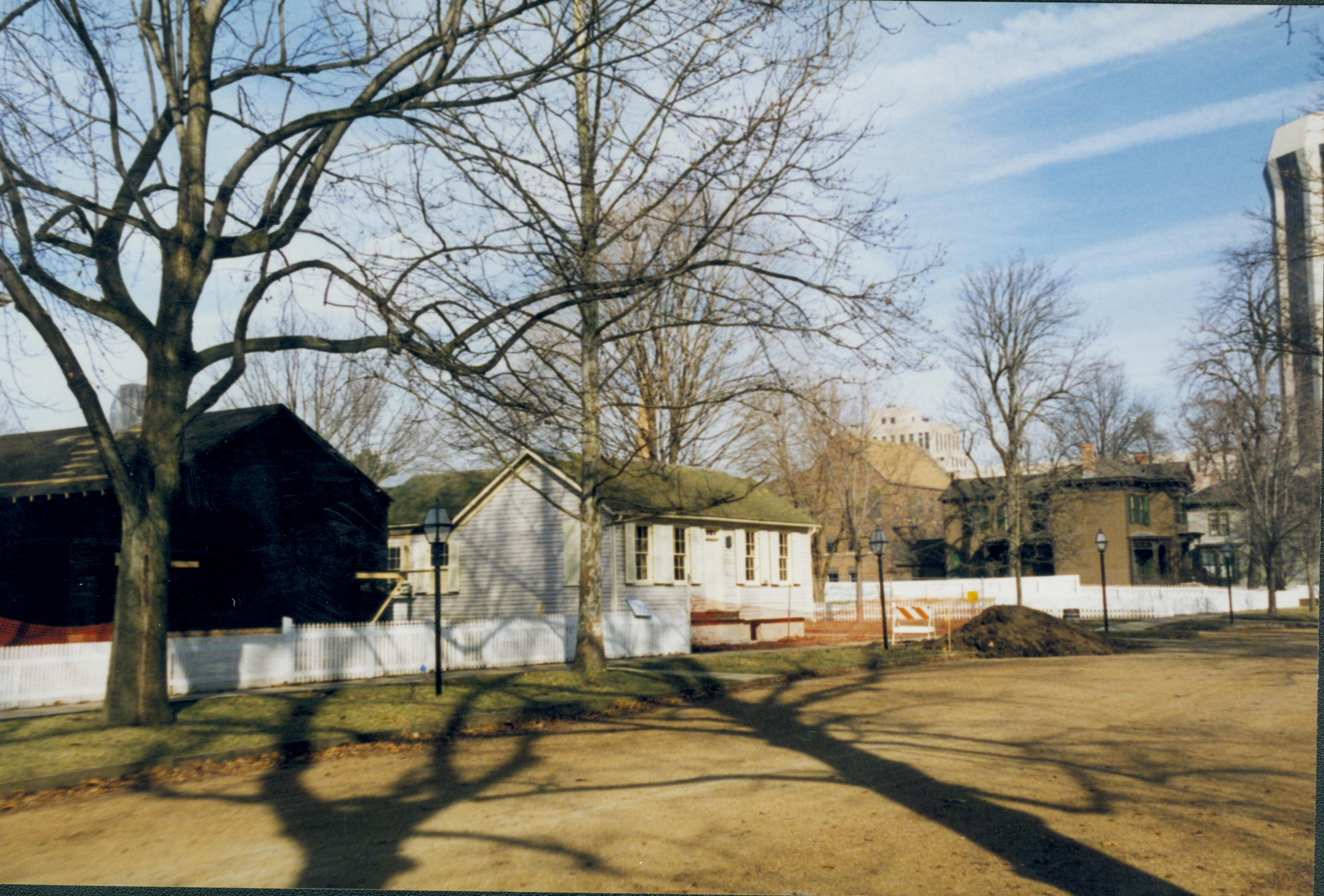 (external) elevations of Southeast corners of both structures; photo taken near front of Cook House Lincoln Home NHS- Corneau House Restoration, roll N1 exp 23 Corneau House, restoration