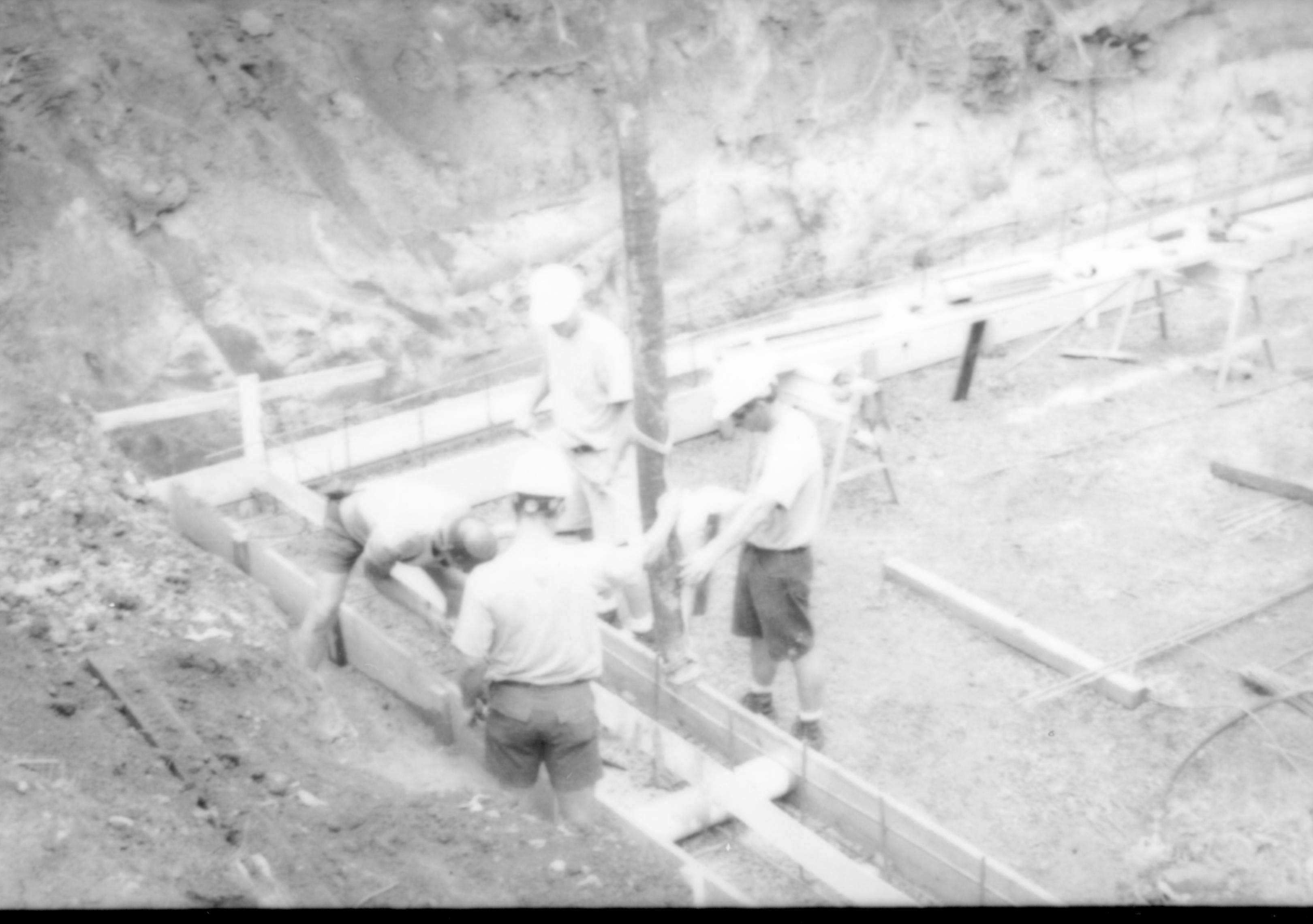 Pouring footings  Lincoln Home NHS- Corneau House Restoration, roll 1998-3 exp 1 Corneau House, renovation