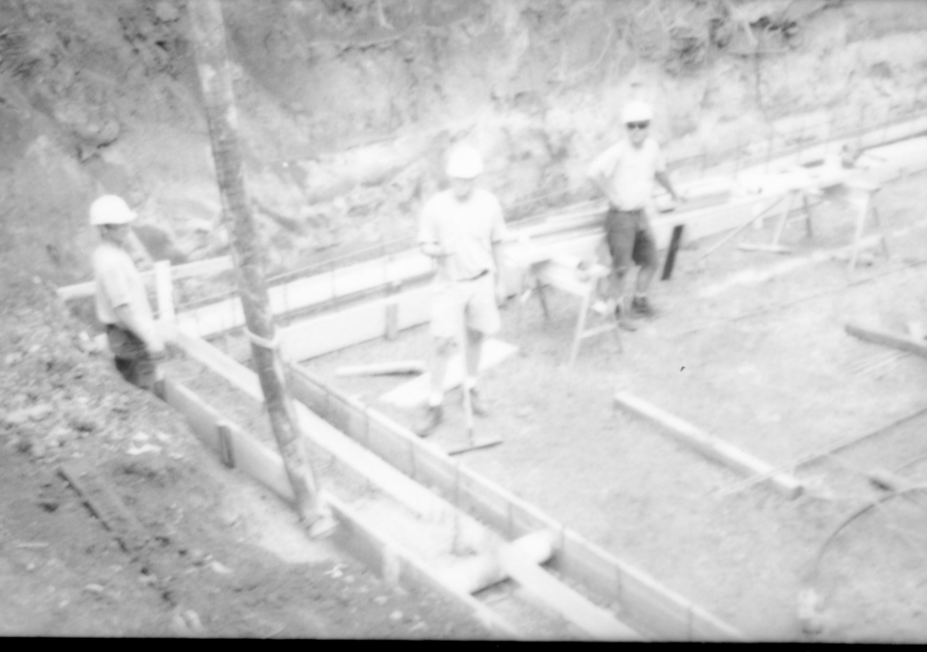 Pouring footings  Lincoln Home NHS- Corneau House Restoration, roll 1998-3 exp 2 Corneau House, renovation