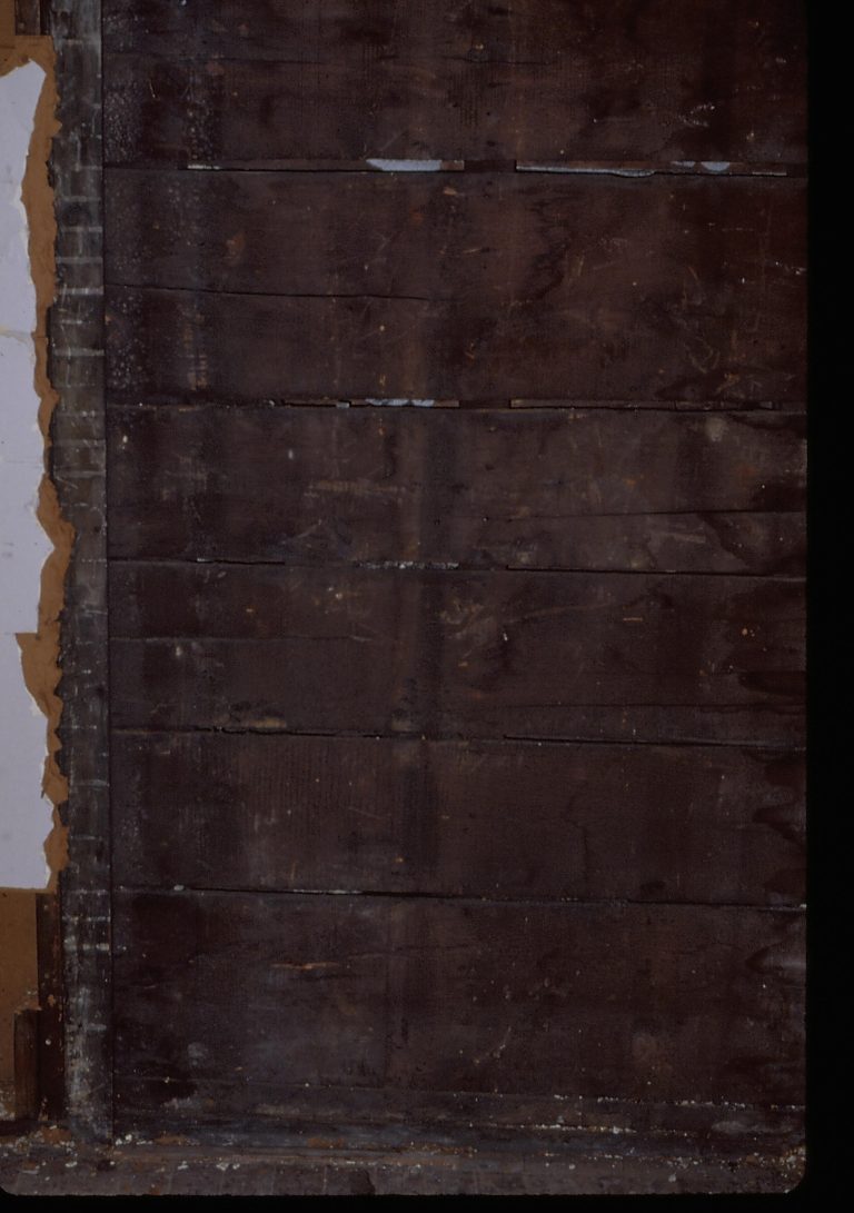 Oak sheathing, original east side LIHO NHS- Arnold House, 18 Arnold House