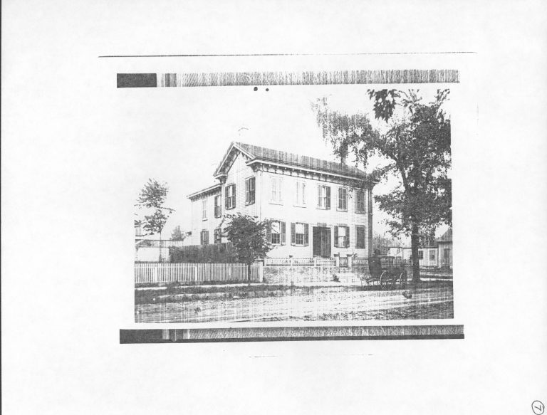 Summer view, includes carriage and figure. shows back portion of cottage, addition, and shed. Note advanced deterioration of shutters on middle window (Only photos of pre-1900 Arnold House exist in background of Lincoln Home photos) LIHO NHS- Arnold House, #7 Arnold House, Lincoln Home
