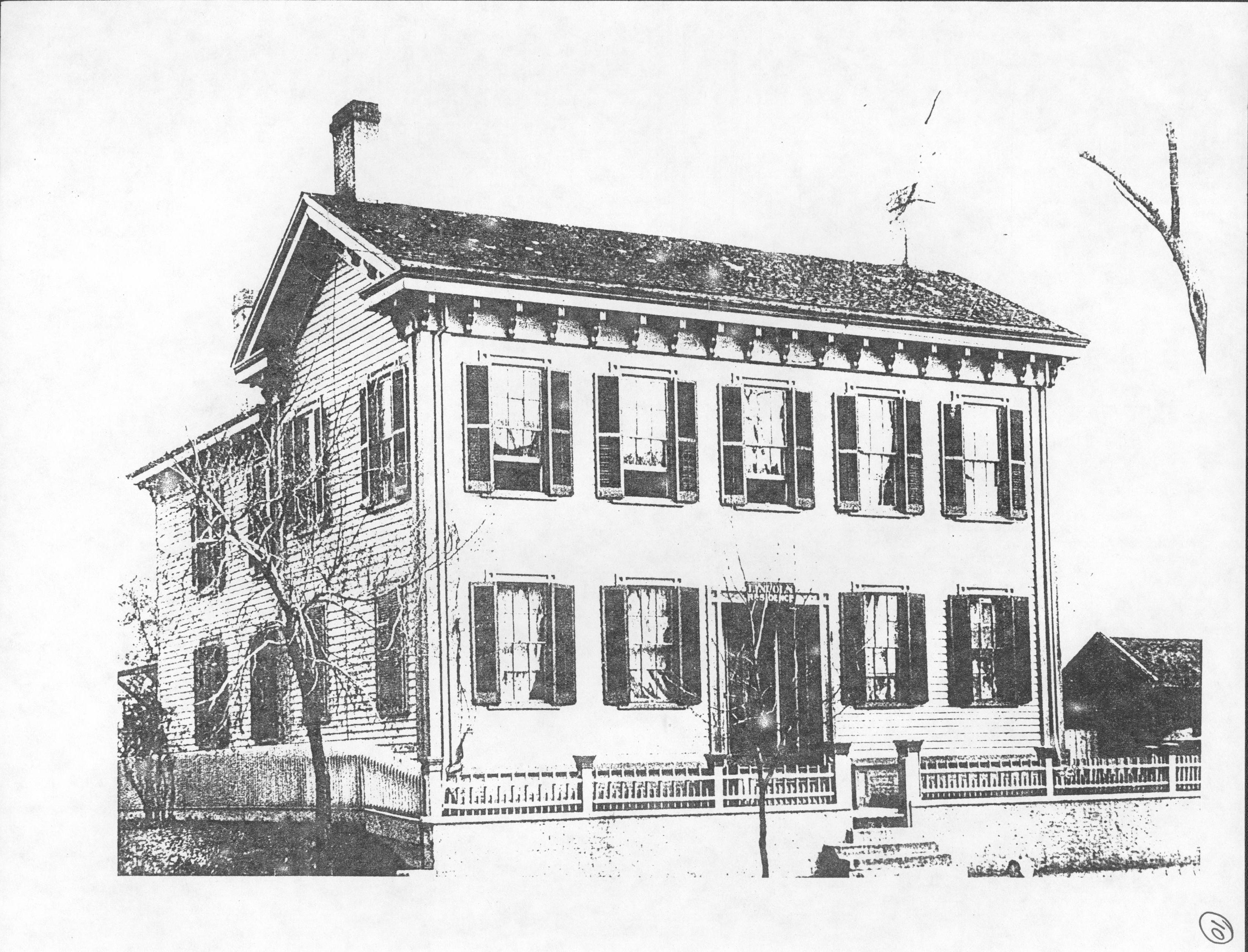 View of Lincoln Home with unidentified features, perhaps associated with the Arnold House in the background (Only photos of pre-1900 Arnold House exist in background of Lincoln Home photos) LIHO NHS- Arnold House, #10 Arnold House, Lincoln Home