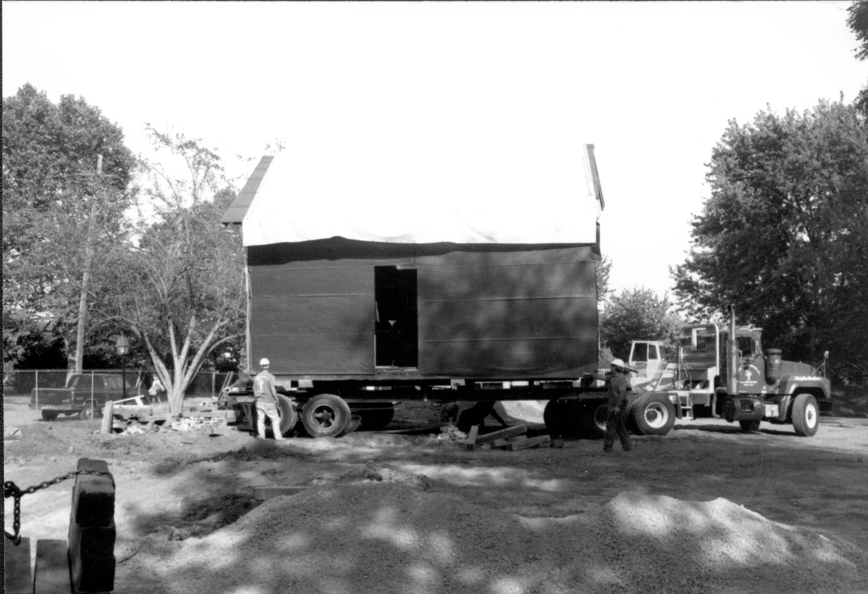 Arnold House move LIHO NHS- Arnold House Relocation, Roll 14 black and white, exp 11 Arnold House, relocation, move