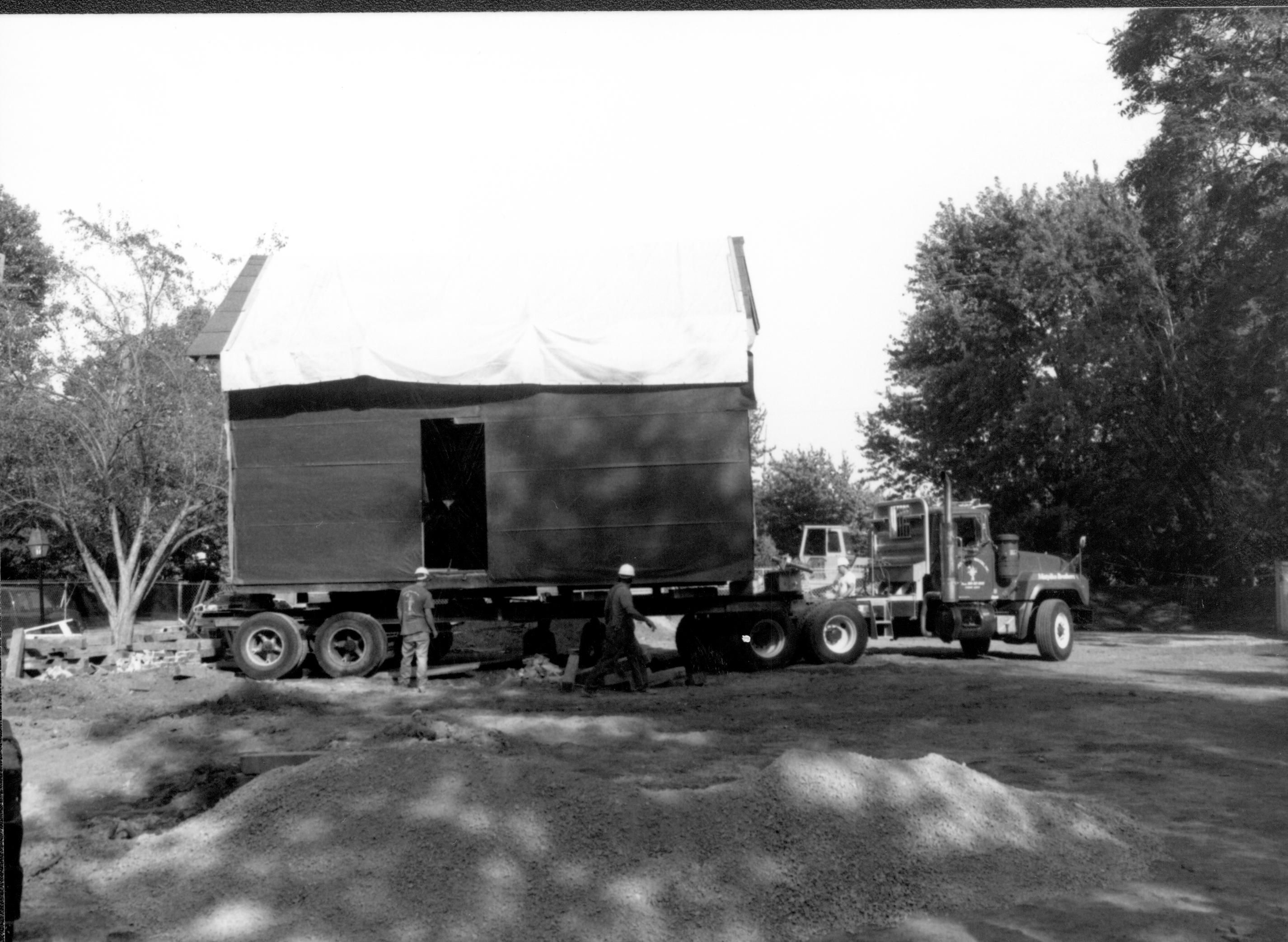 Arnold House move LIHO NHS- Arnold House Relocation, Roll 14 black and white, exp 13 Arnold House, relocation, move