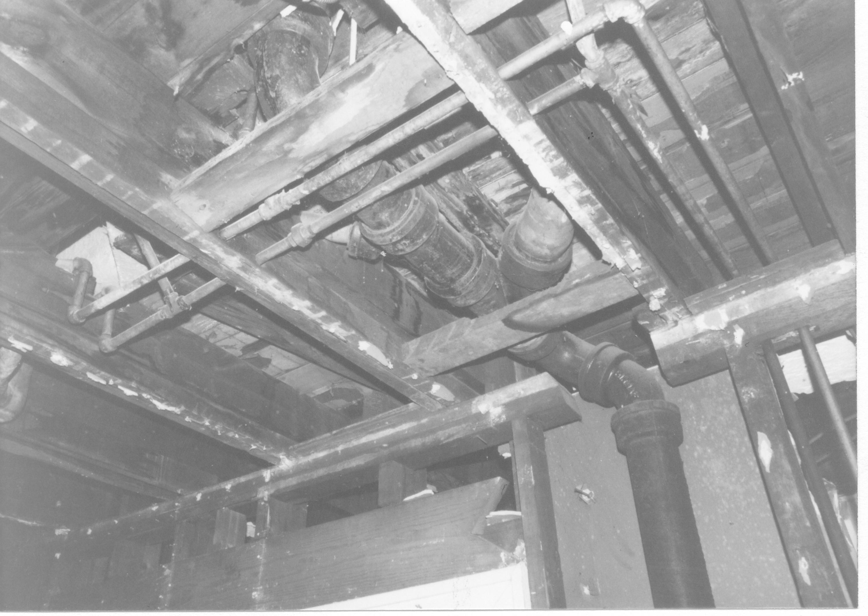 Morse House HS-9 10-9; Room 104, Ceiling Plumbing @ East Wall Morse House, Interior