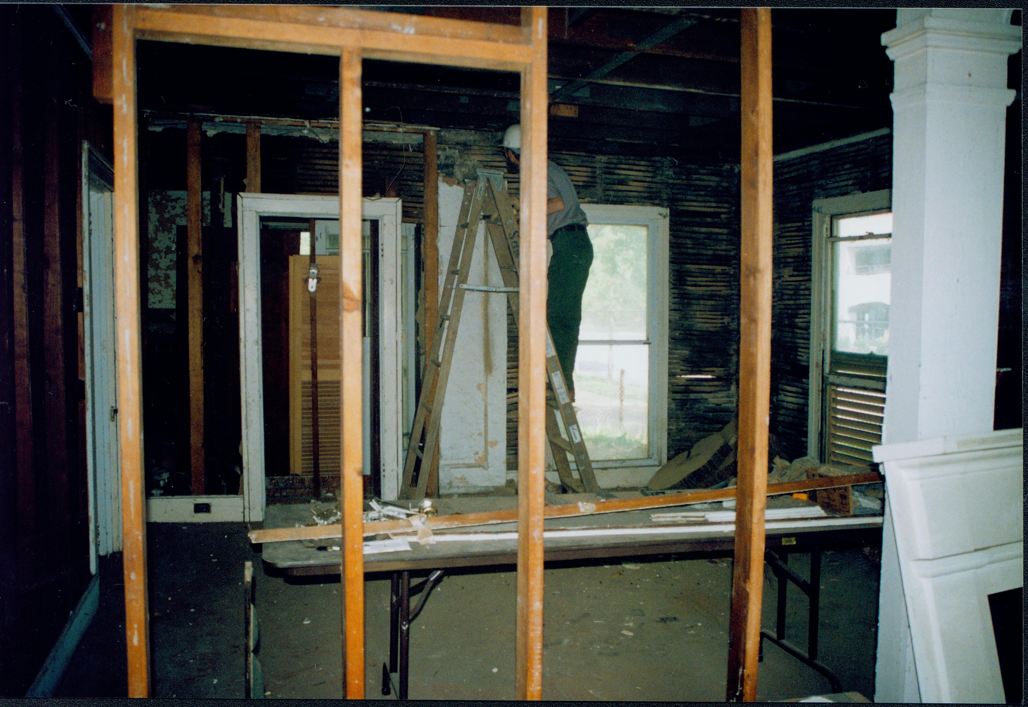 Doug removing center chimney 18; 1999-7 Morse House, Interior