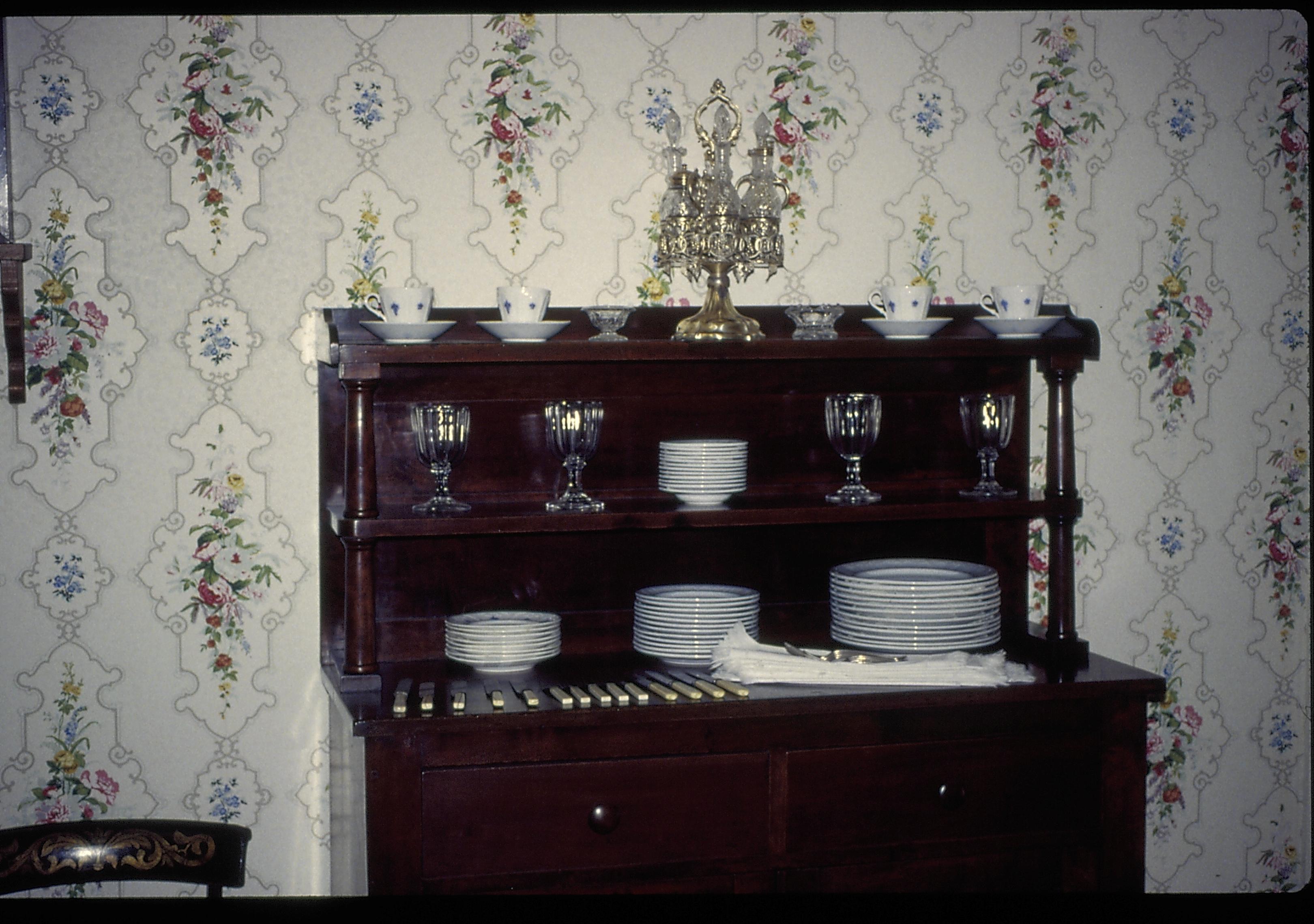 Sideboard in dining room. Lincoln Home NHS- Christmas in Lincoln Home 1997, HS-20 Film Roll #17 Christmas, decorations