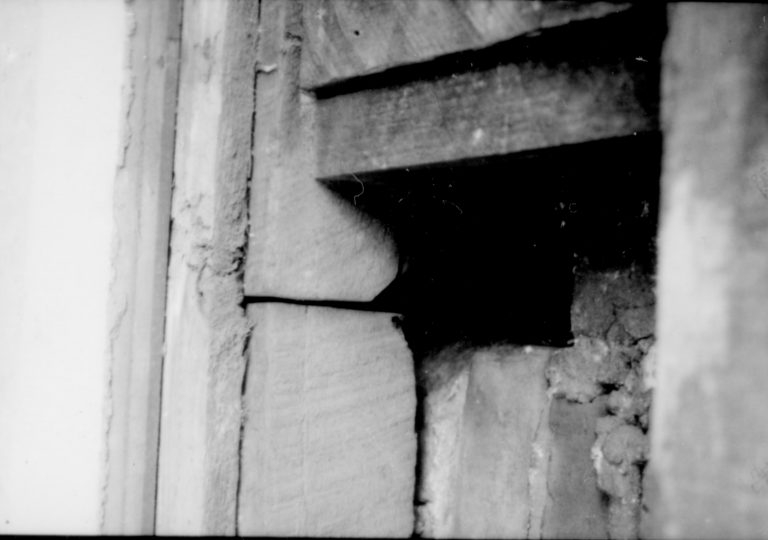 Detail of wood work in section of Lincoln Home, possibly associated with foundation beam. Exact location unknown.