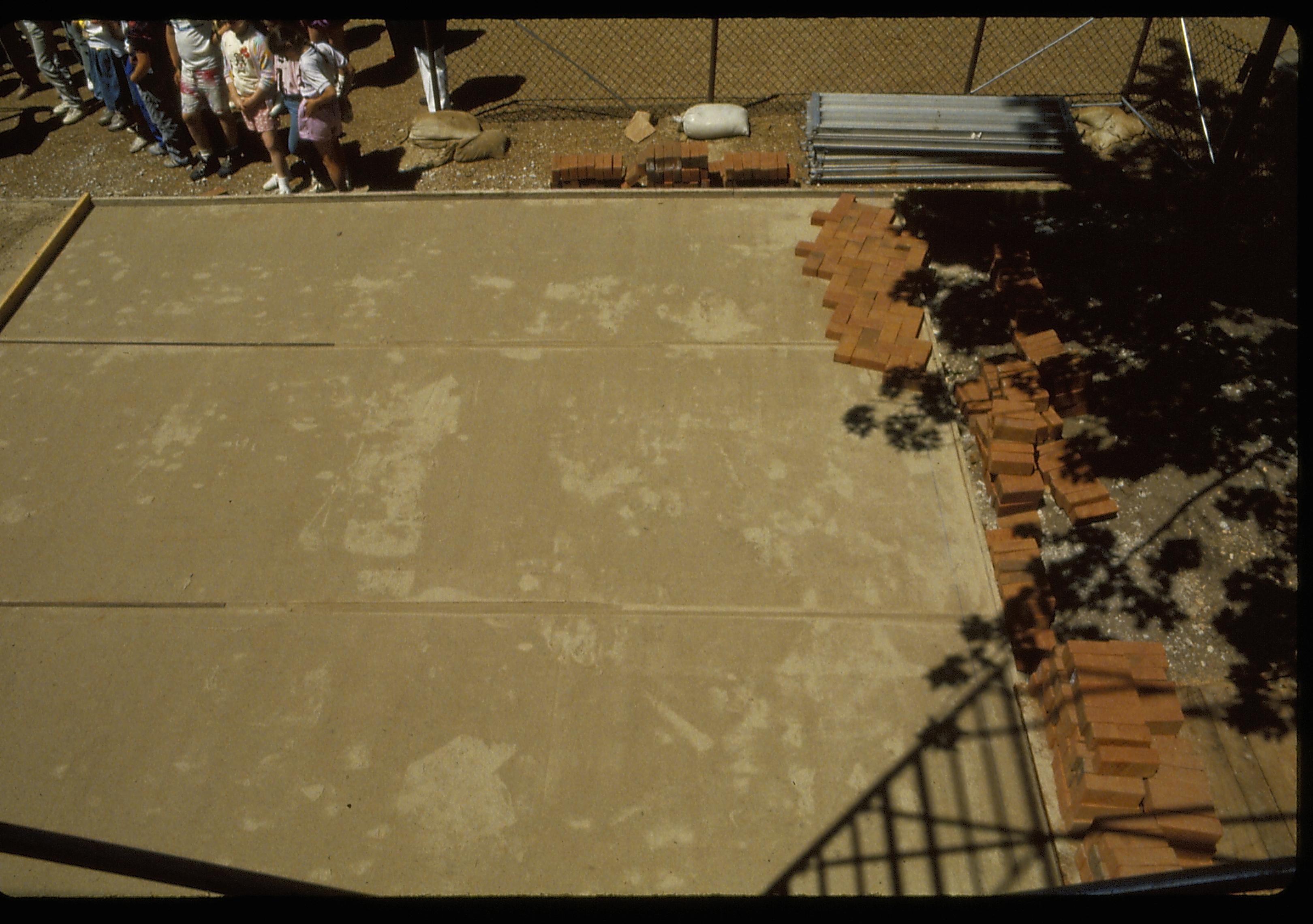 Sand substrate of the Lincoln Home plaza, prior to brick laying. Photographer facing west.