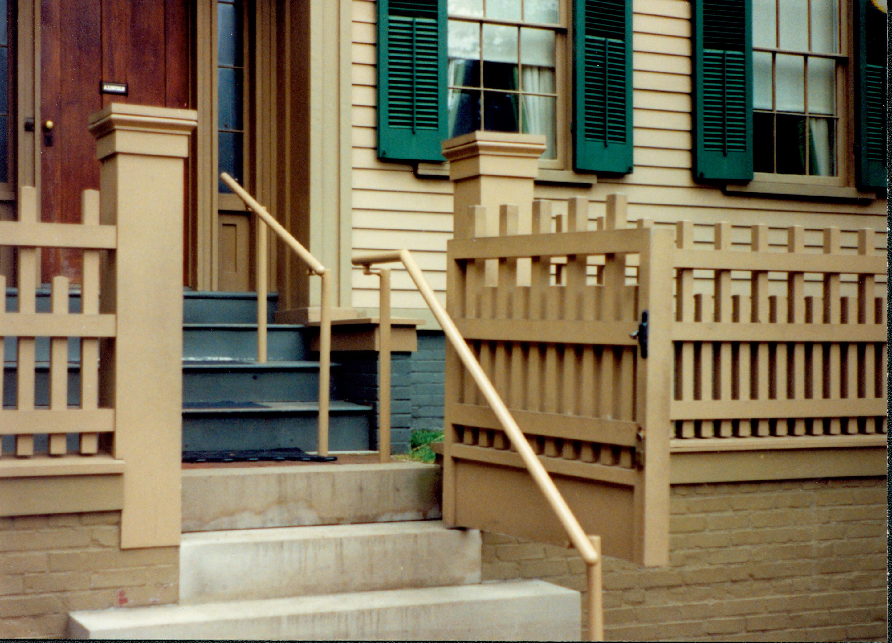 The front gate and handrails of the Lincoln Home, post-1990. Photographer facing south east.