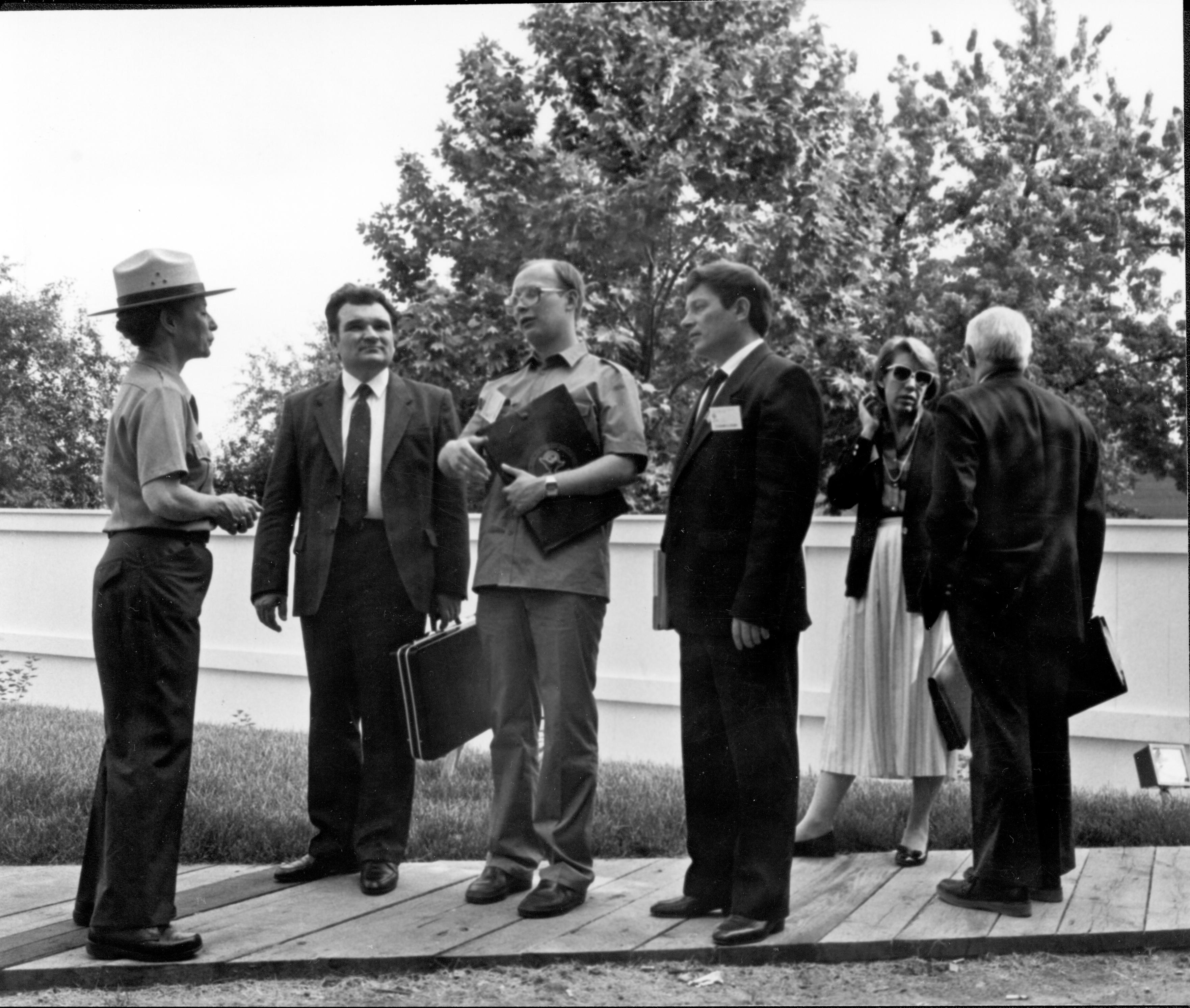 1st visitors to restored Lincoln Home, including a small group of Russian educators - June 14, 1988 Lincoln Home Rededication. Photographer facing south east.