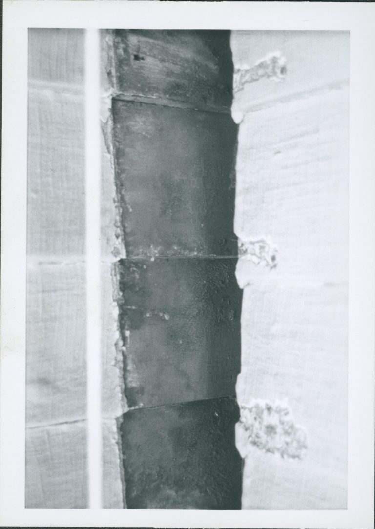 Detail image of Lincoln Home siding during the 1987-1988 Restoration. Exact location unknown.