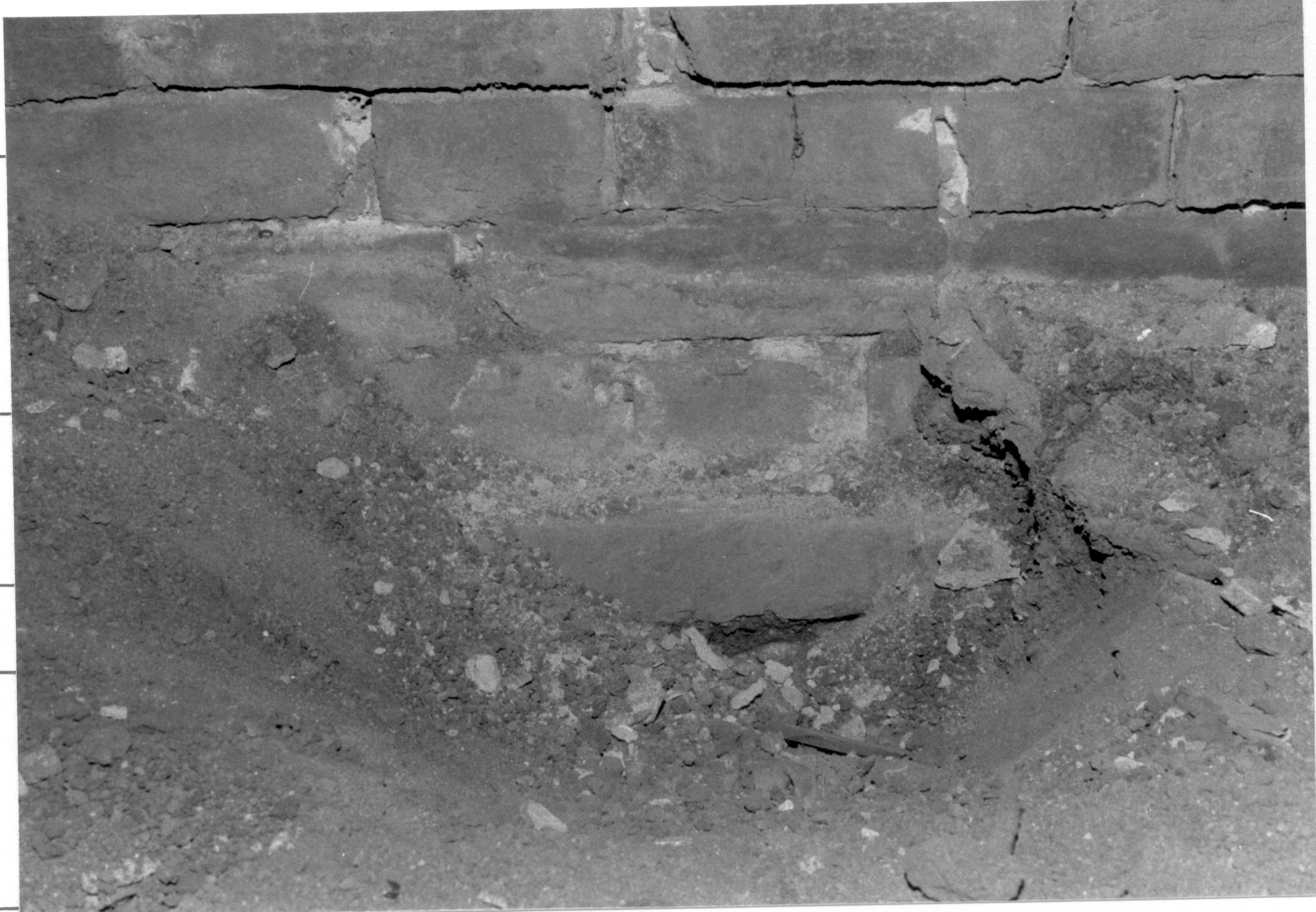 Morse House HS-9 16-2-2A; Room 002, South wall brick footing Morse House, Interior