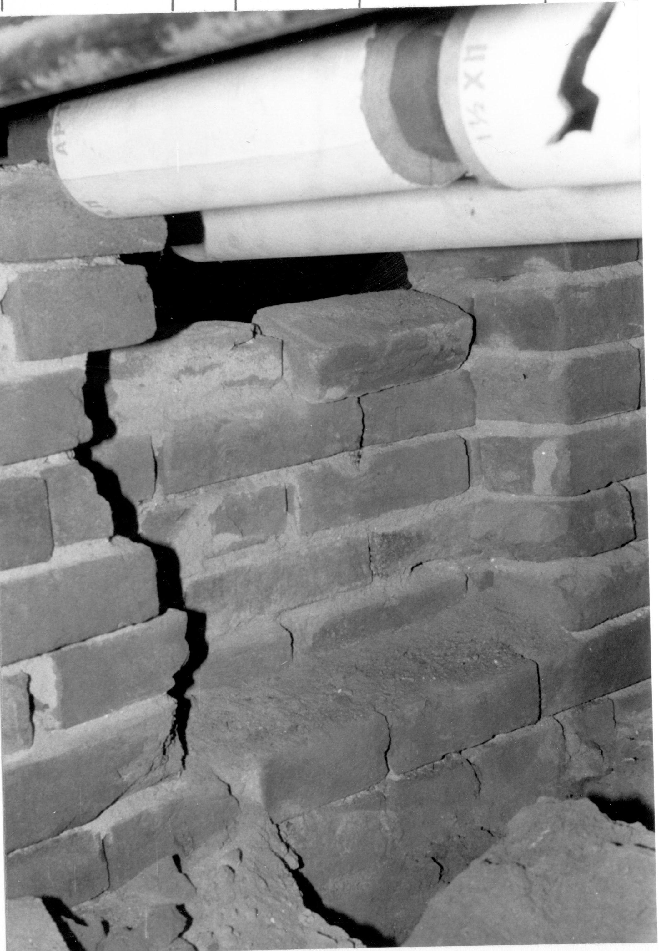 Morse House HS-9 16-6-6A; Room 002, South wall damaged brick wall Morse House, Interior