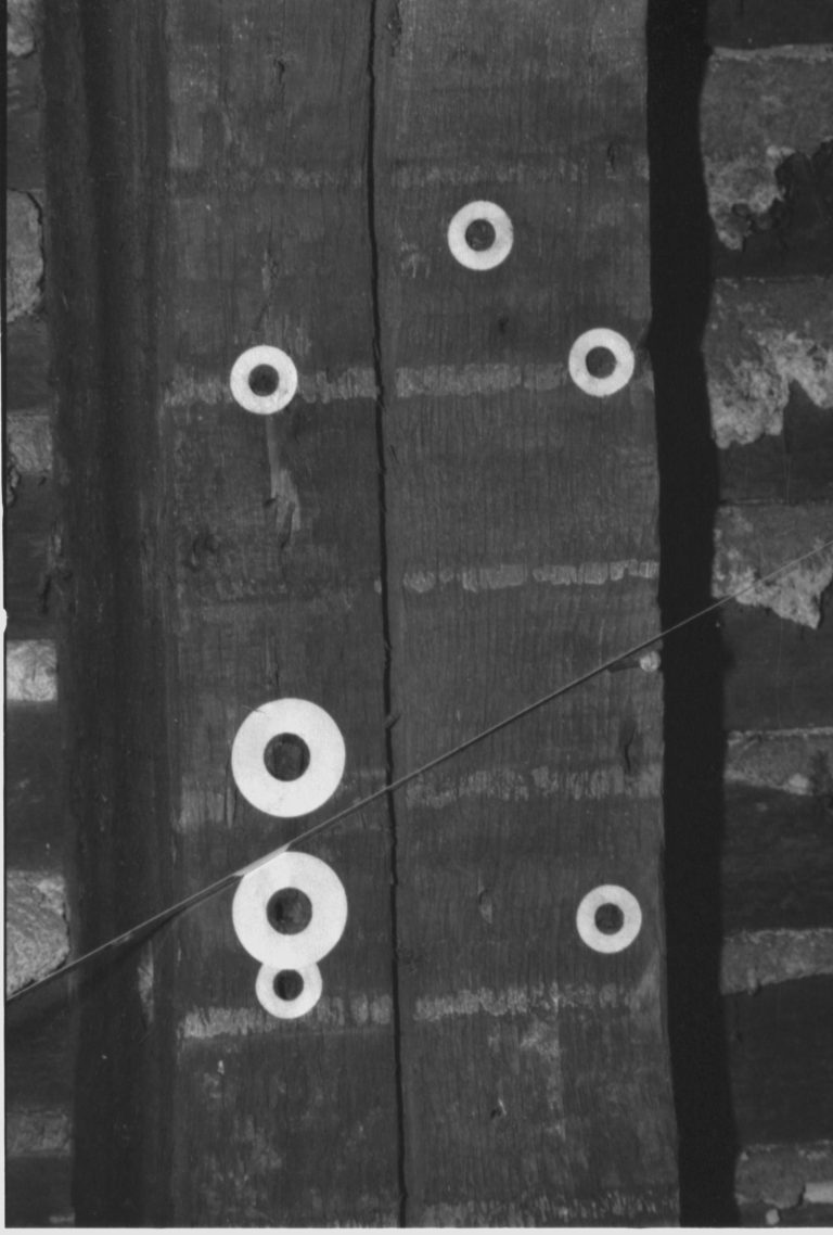 Stud and nail holes N wall Morse House, LIHO-NHS, Frame #14, Neg. File #11 Morse House, Interior, Renovation