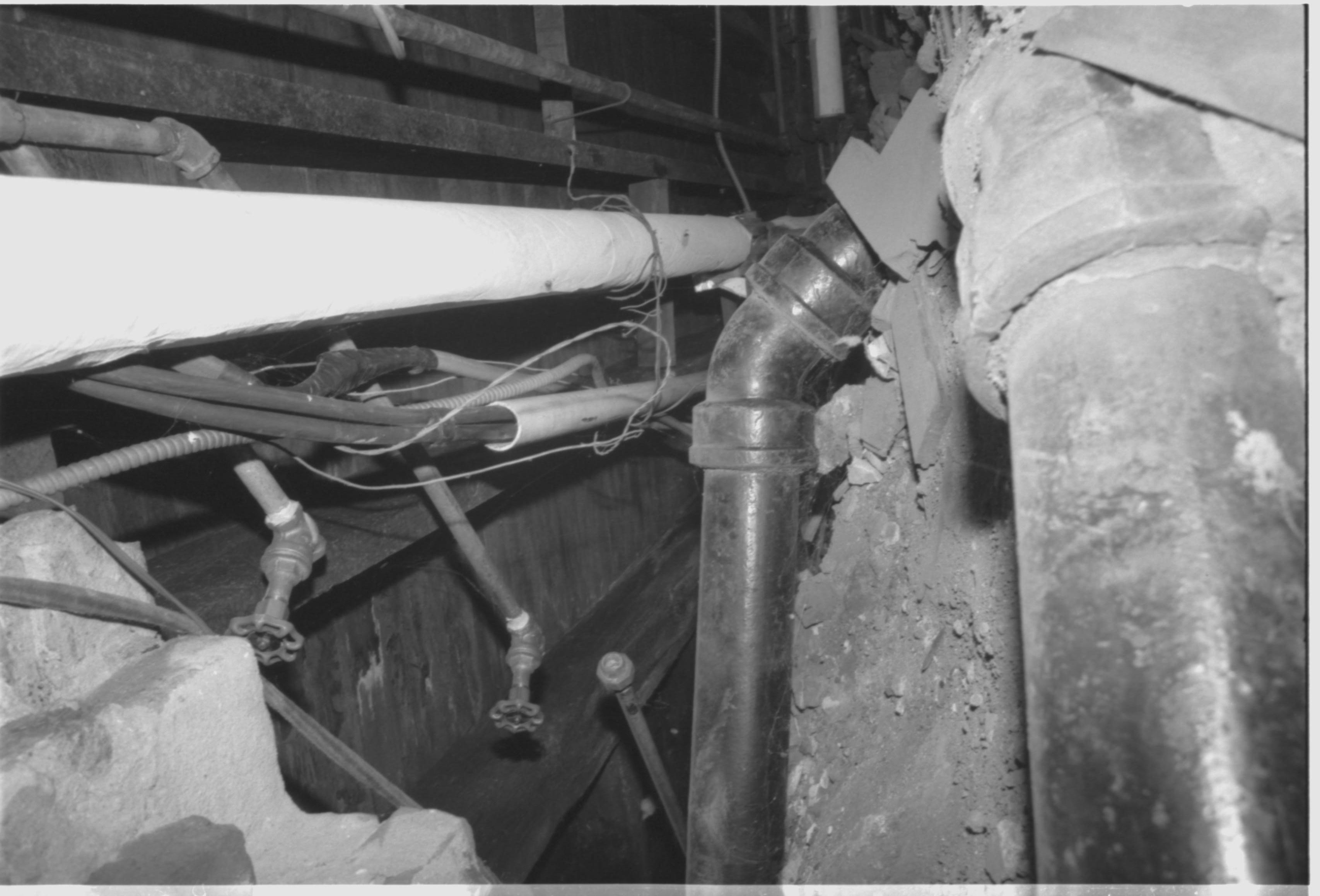Plumb and pipes view S Morse House, LIHO-NHS, Frame #12, Neg. File #12 Morse House, Interior, Renovation