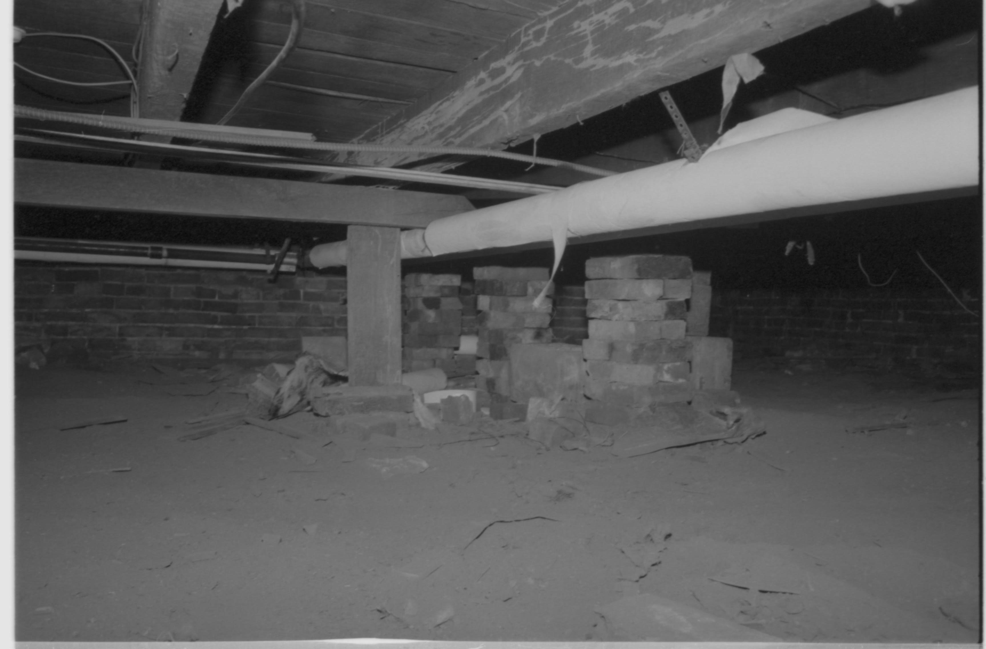 brick piers view NE and termite damage Morse House, LIHO-NHS, Frame #13, Neg. File #12 Morse House, Interior, Renovation