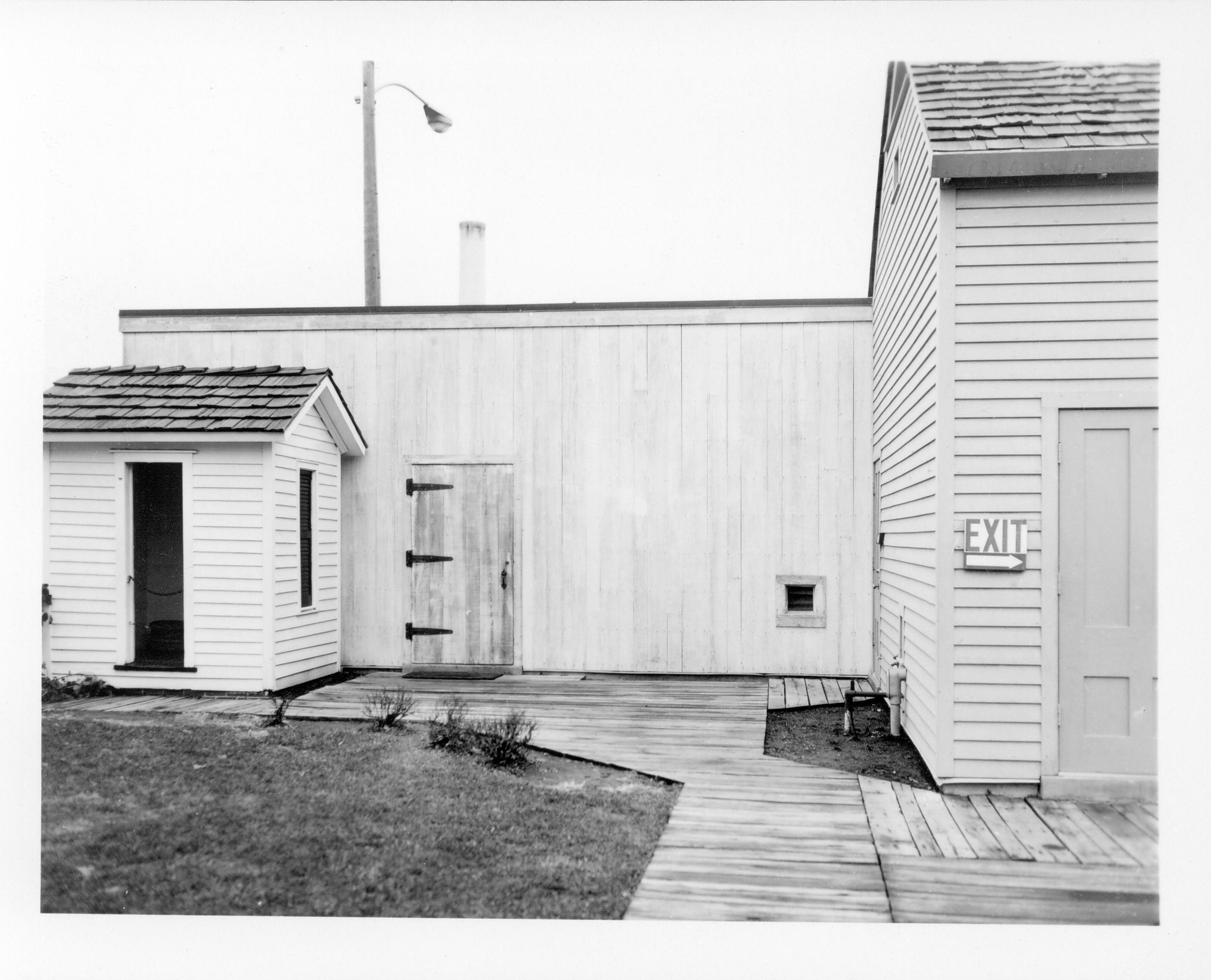 View of the Lincoln Home outbuildings, pre-1972. Photographer facing east.