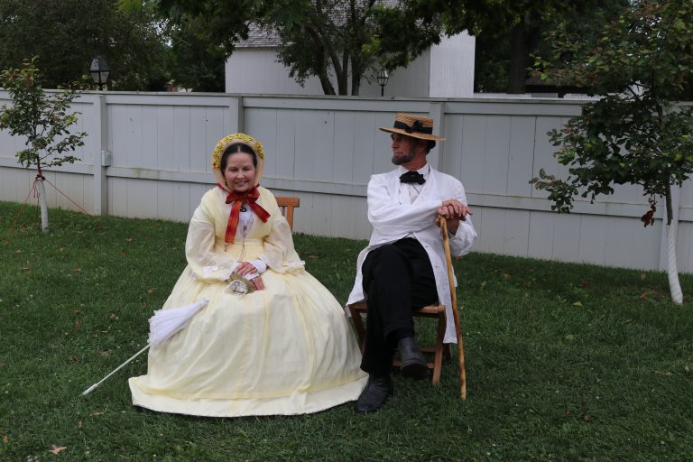 Costumed Interpreters, including Pam Brown (Mrs. Lincoln) and Fritz Klein (Mr. Lincoln), providing visitors with an idea of what life was like in the area in the 1860s.