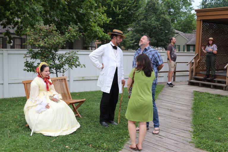 Costumed Interpreters, including Pam Brown (Mrs. Lincoln) and Fritz Klein (Mr. Lincoln), providing visitors with an idea of what life was like in the area in the 1860s.