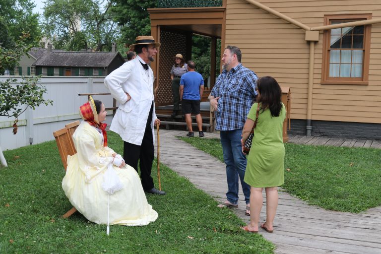 Costumed Interpreters, including Pam Brown (Mrs. Lincoln) and Fritz Klein (Mr. Lincoln), providing visitors with an idea of what life was like in the area in the 1860s.