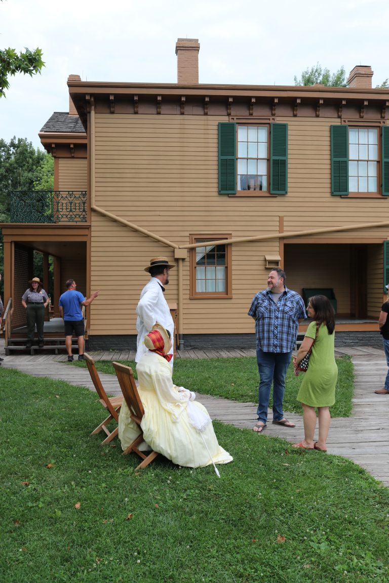 Costumed Interpreters, including Pam Brown (Mrs. Lincoln) and Fritz Klein (Mr. Lincoln), providing visitors with an idea of what life was like in the area in the 1860s.